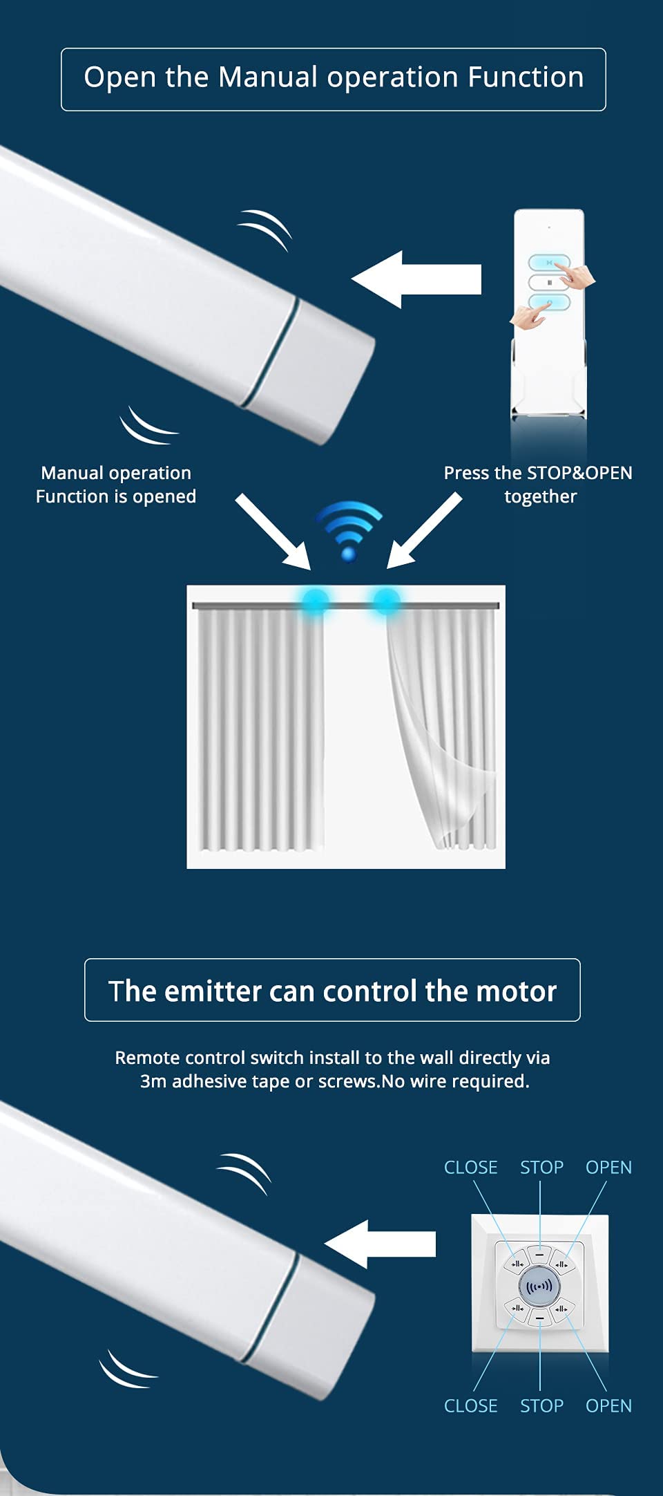 Smart WiFi Electric Curtain Motor - Remote Control, Alexa & Google Home Compatible, DIY Tracks, Tuya App (7.2M/283