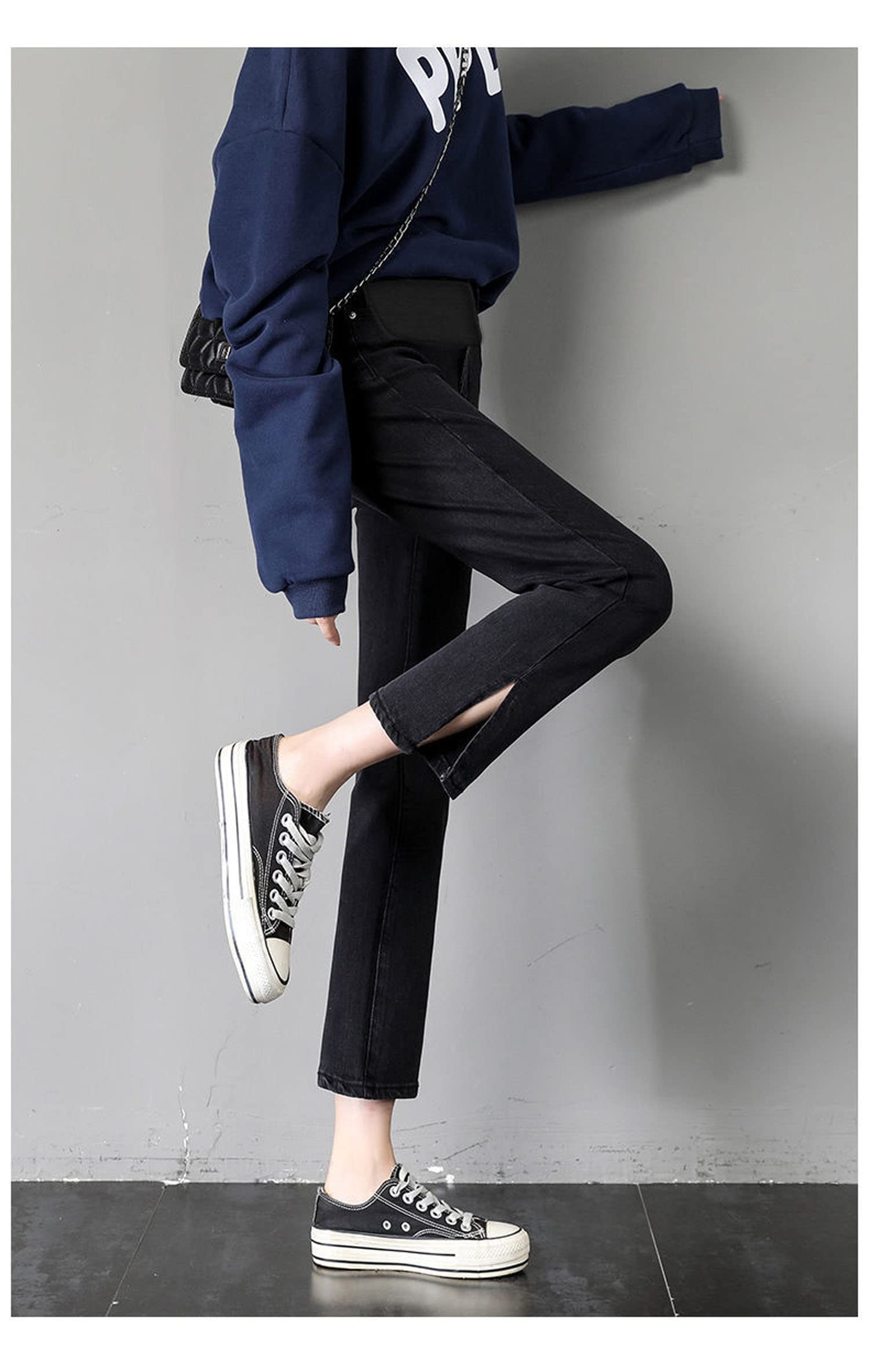 Stretchy Maternity Skinny Jeans for Women - Blue & Black Cropped Pregnancy Pants | Super Comfortable for Work, Travel & Everyday Wear