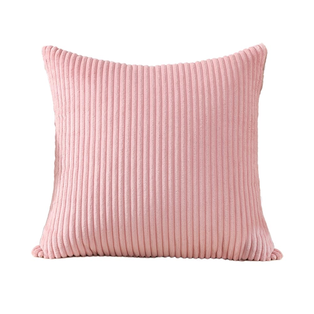 Artscope Cozy Striped Corduroy Pillow Covers 18x18 Inches - Super Soft Decorative Square Throw Pillow Cases for Sofa, Couch, Bedroom & Car - Pink Home Decor for Living Room, Nursery & Office