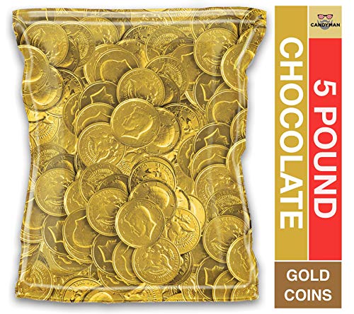 5lb Bulk Gold Coins Milk Chocolate Candy - Individually Wrapped, Perfect for Party Favors, Halloween Treats, Christmas Stocking Stuffers & Gift Baskets