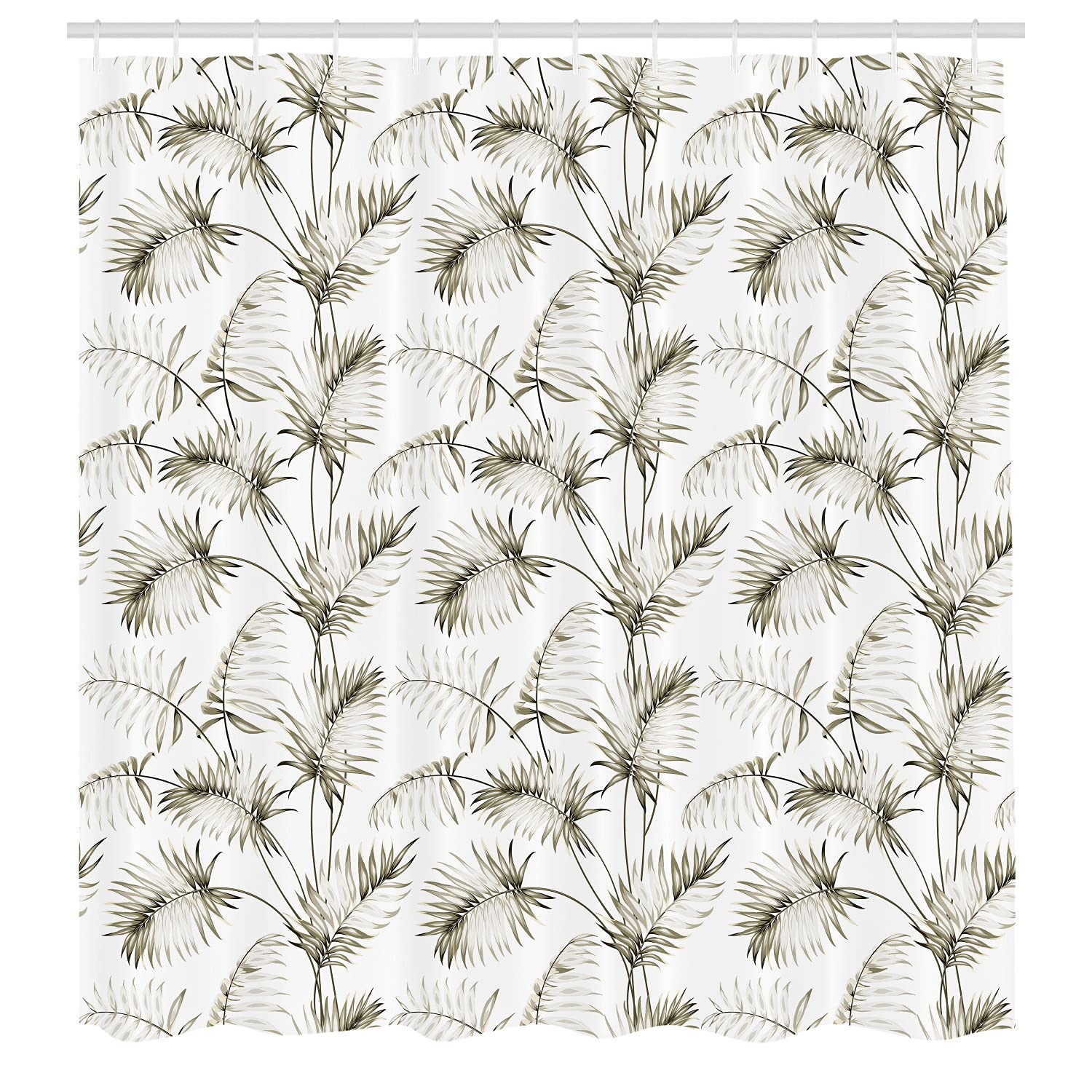 Ambesonne Tropical Palm Leaves Shower Curtain - Botanical Sketch Print Bathroom Decor Set with Hooks, 75