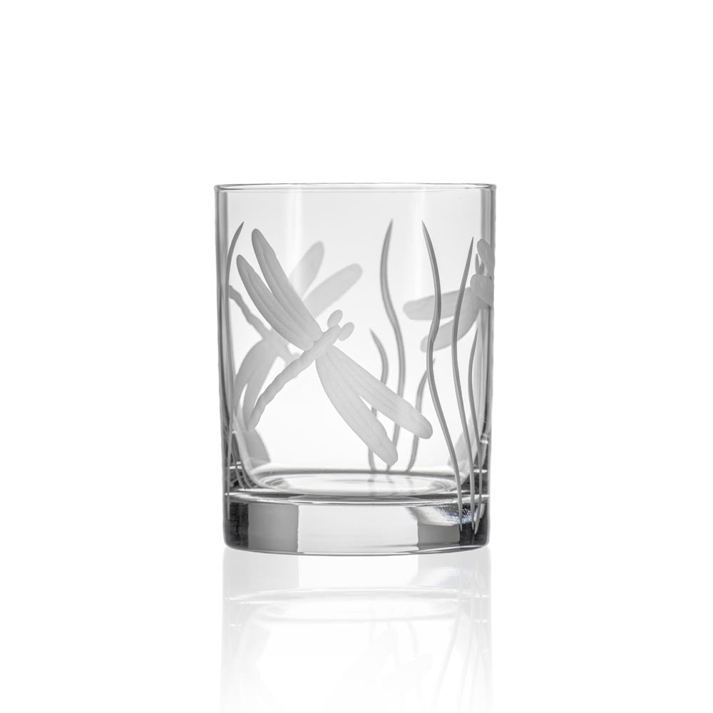 Premium Dragonfly 13oz Double Old Fashioned Glasses - Set of 4 | Heavy Base Cocktail Glasses for Whiskey, Bourbon & Scotch | Perfect for Home Bars, Parties & Gifts