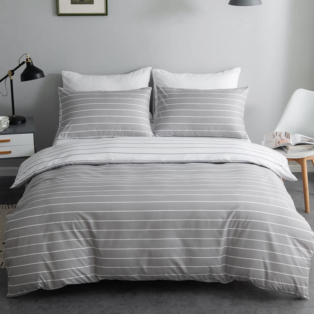 Lekesky Grey Queen Size Duvet Cover Set - 100% Washed Microfiber, Soft & Breathable 3-Piece Bedding with Zipper Closure (90x90 Comforter Cover + 2 Pillowcases) - Perfect for Master Bedroom, Guest Room & Cozy Home Decor