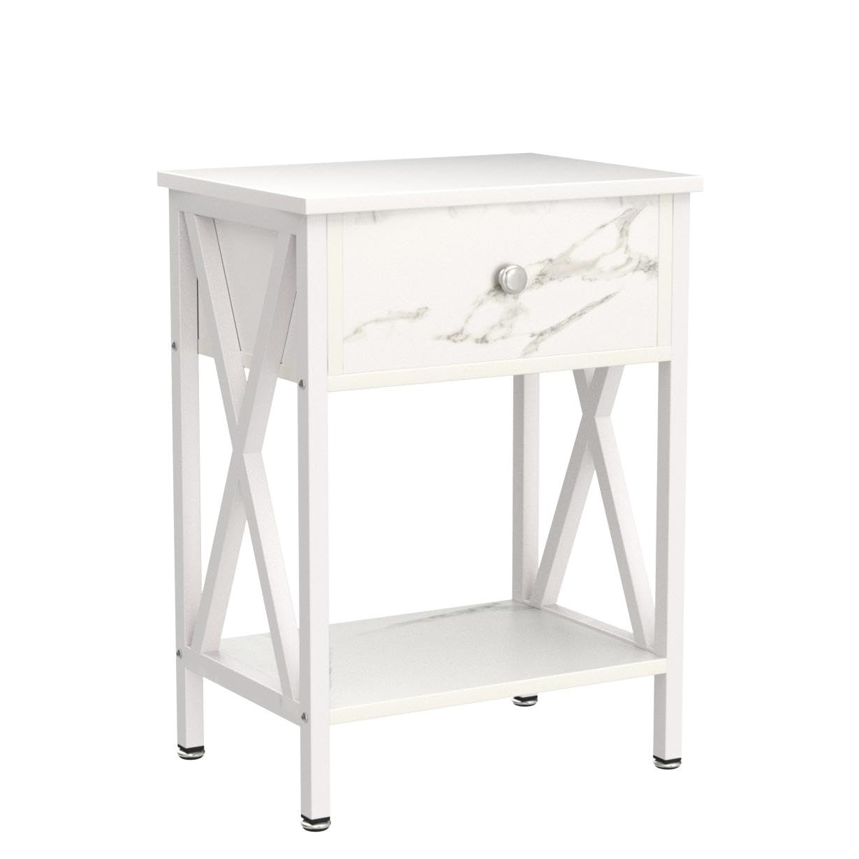 Rustic Night Stands for Bedroom - Set of 2 Wooden Bedside End Tables with Drawer Storage, Pearl White | Perfect for Small Spaces, Apartment Living & Home Decor