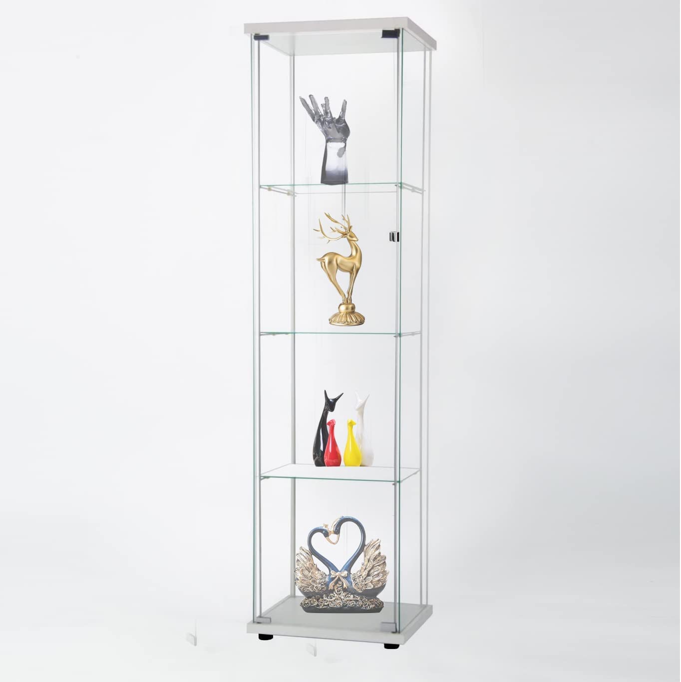 HomVent Glass Display Case with Doors - 4 Shelf Floor Standing Curio Cabinet for Car Models, Architecture Models & Toy Collections | Perfect for Living Room, Office or Showroom Display