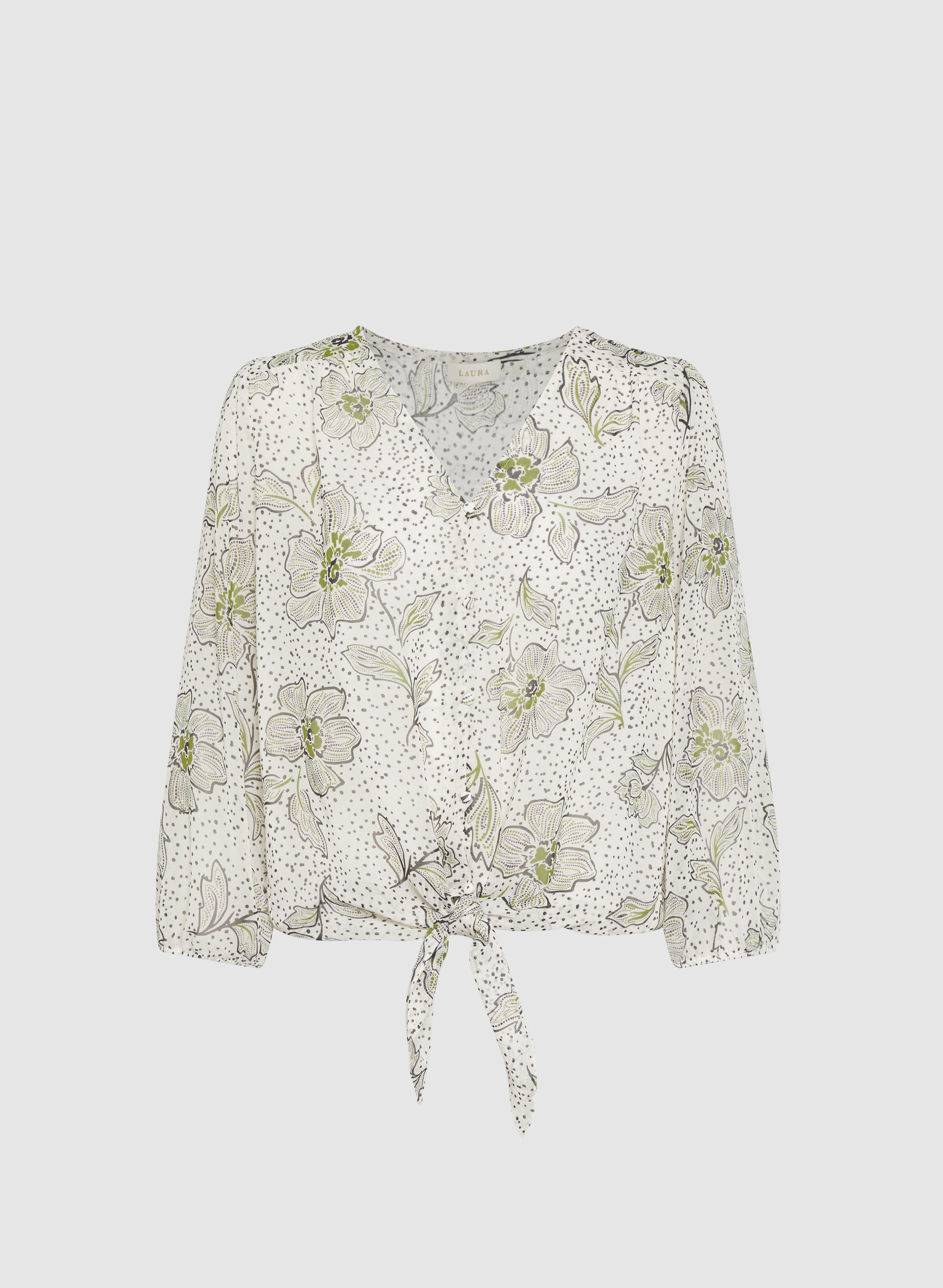 Floral Print Tied Hem Blouse for Women - Elegant Summer Tops for Casual Outings & Office Wear