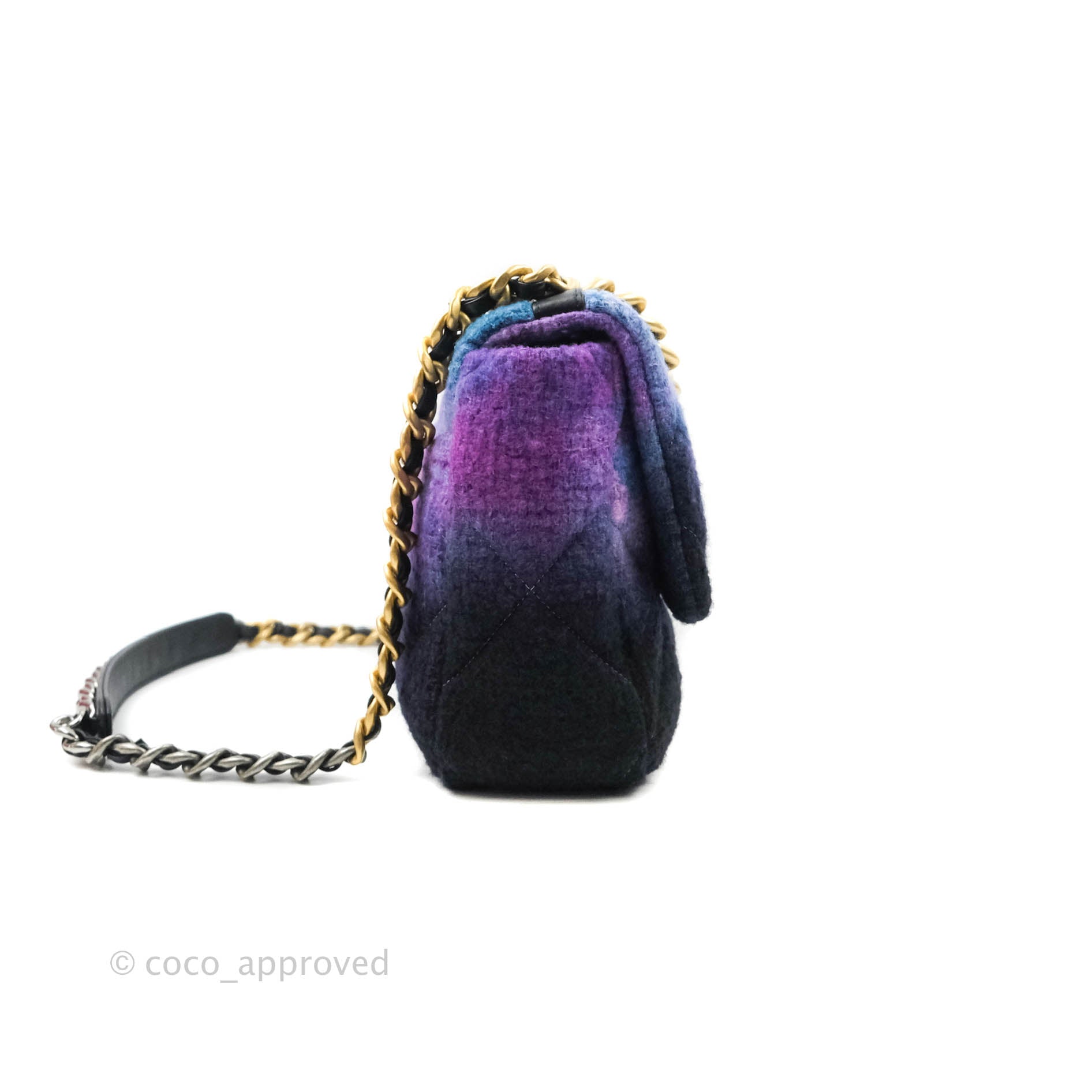 Chanel 19 Medium Flap Bag in Ombre Purple & Black Tweed with Mixed Hardware - Perfect for Luxury Fashion & Evening Events