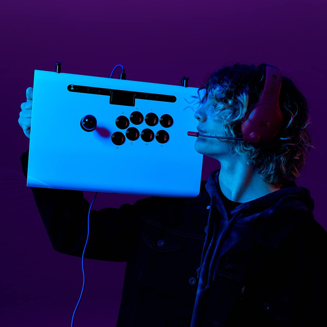 Victrix Pro FS Esports Fight Stick for PS4, PS5 & PC - Premium Aluminum Arcade Controller with Sanwa Denshi Buttons, Detachable Joystick & Ergonomic Design - Tournament Grade for Street Fighter, Tekken & Fighting Games (White) - Perfect for Competitive Gaming & Home Arcades