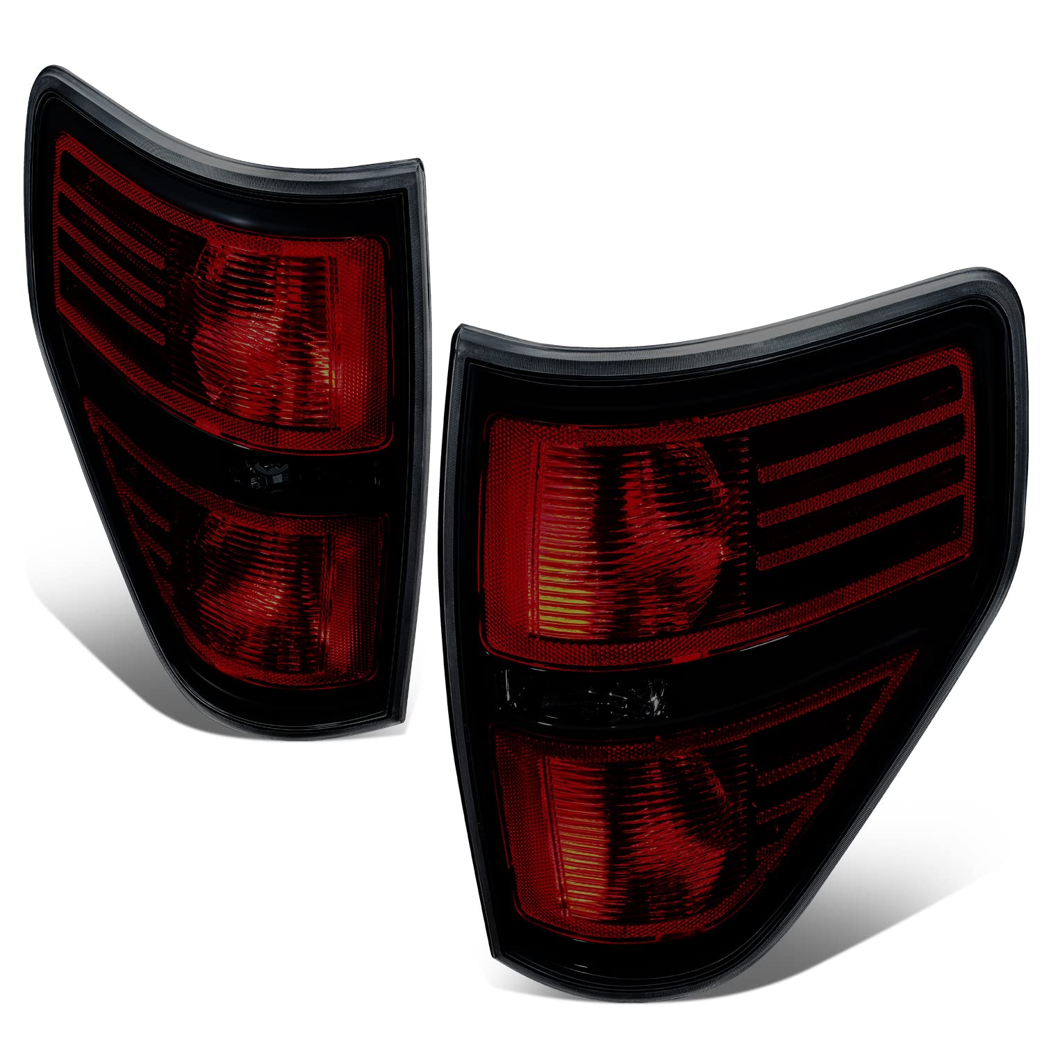 DNA MOTORING TL-ZTL-006-SMBK Pair of Black/Smoked Lens Reflector Tail Lights - Compatible with 2009-2014 Ford F-150 Fleetside Models | Perfect for Truck Upgrades & Nighttime Safety