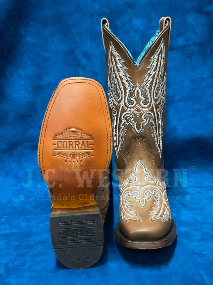 Corral B5008 Women's Floral Embroidery Western Boots - Square Toe Cowgirl Boots in Golden Tan for Rodeo, Country Dancing & Western Fashion