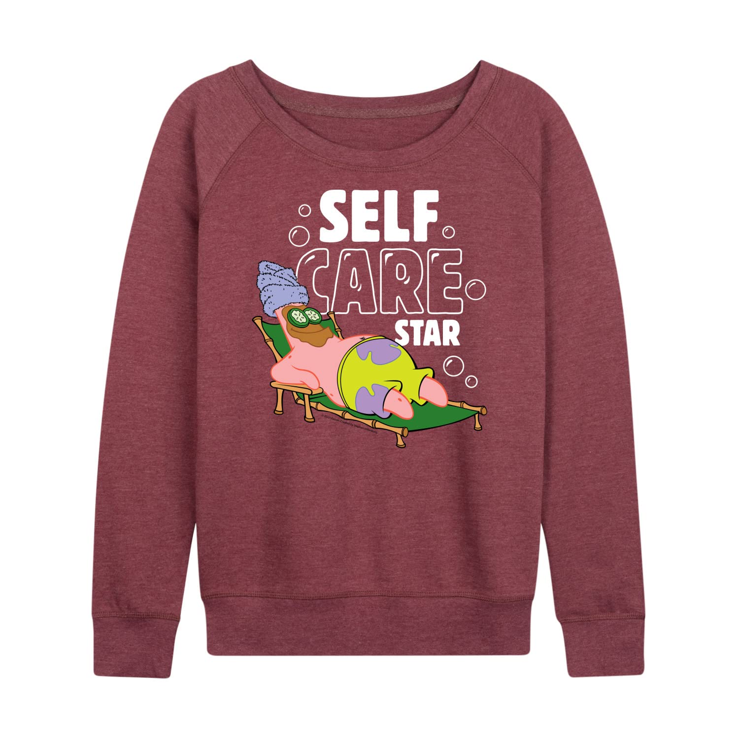 SpongeBob SquarePants Women's Lightweight French Terry Pullover Hoodie | Self Care Star Graphic | Comfortable Lounge Wear for Women | Perfect for Casual Outings, Home Relaxation & Fan Merchandise