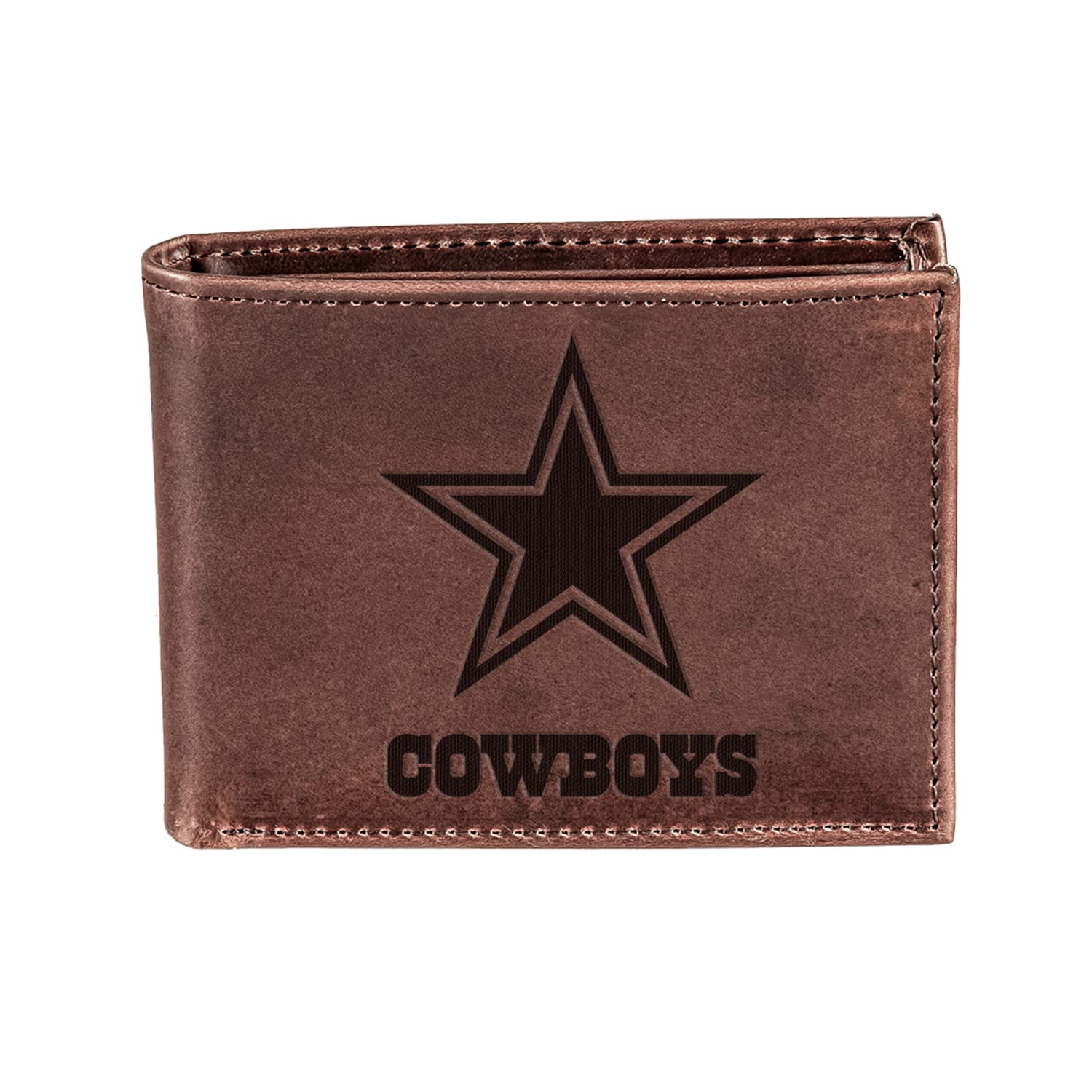 Official NFL Dallas Cowboys Genuine Leather Bi-Fold Wallet - Licensed Logo Stamped - Money & Credit Card Organizer - Perfect for Football Fans & Game Day (Gift Box Included)