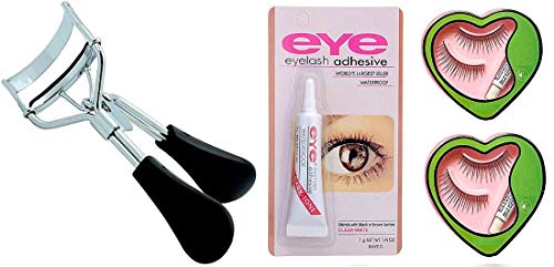 Miss Hot Combo Eyelash Curler, Waterproof Eyelash Glue & Bonjour False Eyelashes (2-Pack) - 4-Piece Lash Kit for Women | Perfect for Daily Wear, Parties & Special Occasions