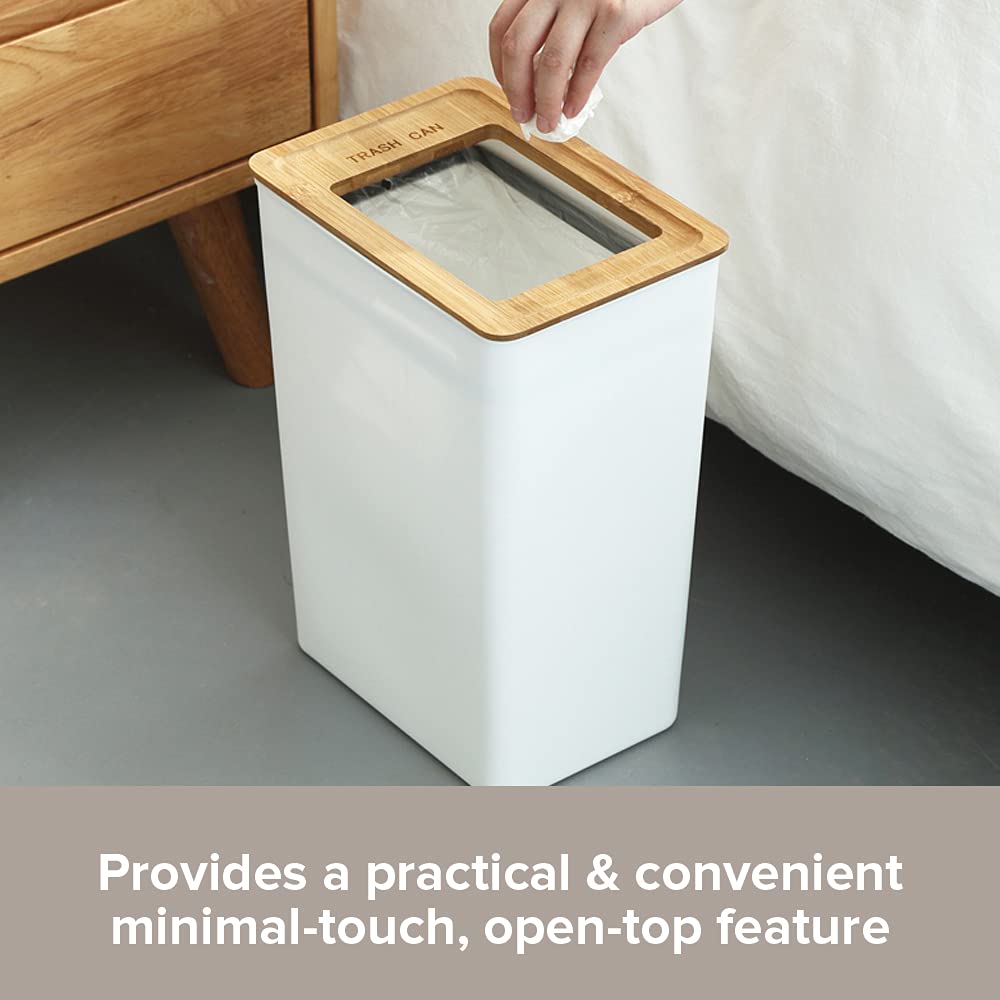 Slim Rectangular Bathroom Trash Can - 1.85Gal/7L Modern White Waste Basket with Open Top - Scandinavian Style Compact Trash Bin for Kitchen, Bathroom & Office (1-Pack) - Perfect for Small Spaces & Home Decor