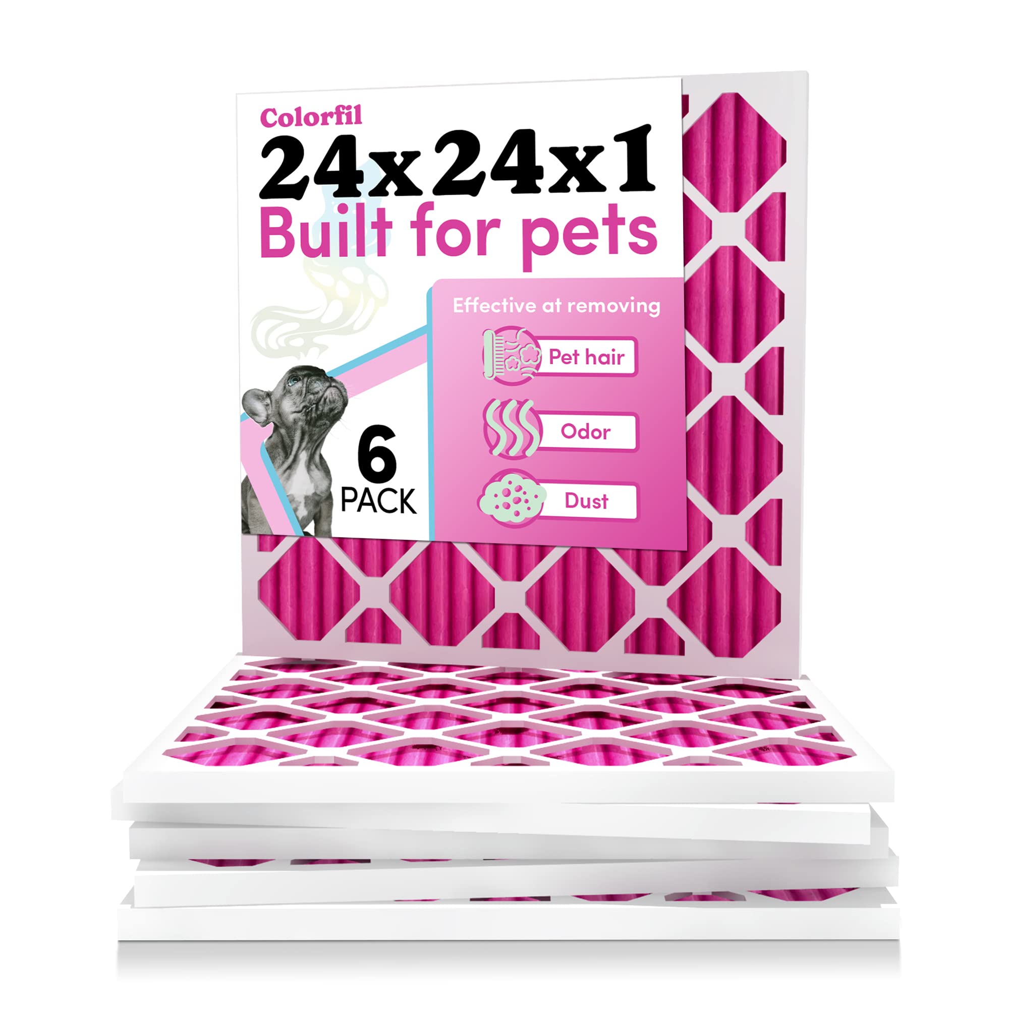 Colorfil 24x24x1 Air Filter - MERV 8 HVAC Furnace & AC Filter for Pet Hair, Dust & Odor Control - Color Changing Technology for Cat & Dog Owners - Exact Size 23.5