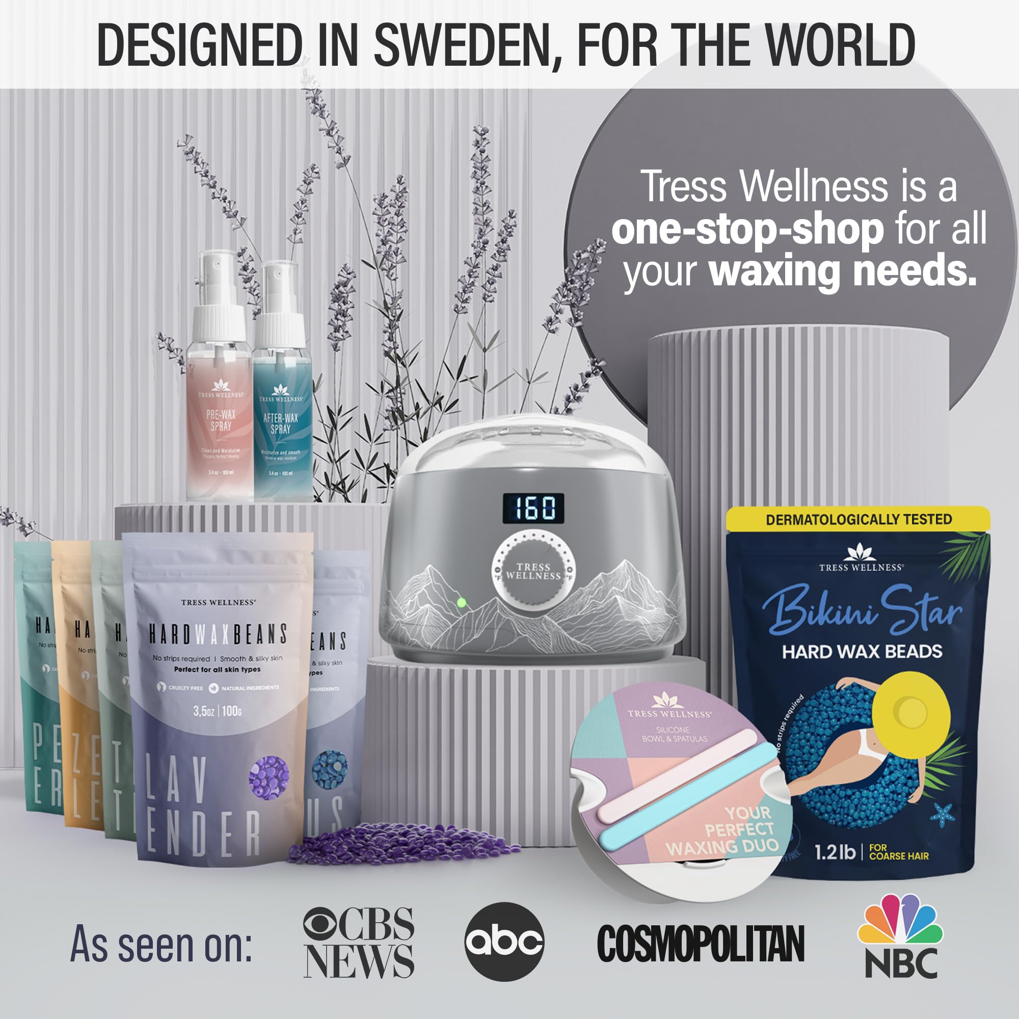 Tress Wellness Grey Wax Warmer Kit with White Melting Bowl & Bikini Wax Strips - Perfect for At-Home Hair Removal, Salon Waxing, and Smooth Skin Care