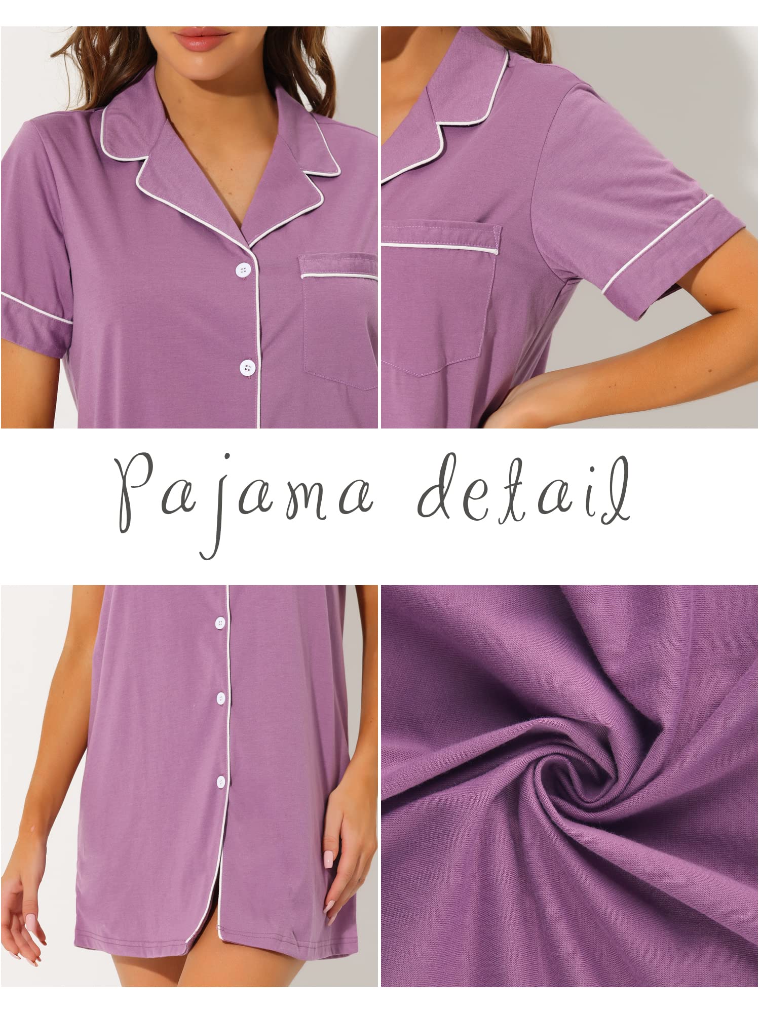 Cheibear Women's Summer Button Down Nightshirt - Soft Lounge Pajama Dress for Sleep & Relaxation - Perfect for Home, Vacation & Cozy Nights