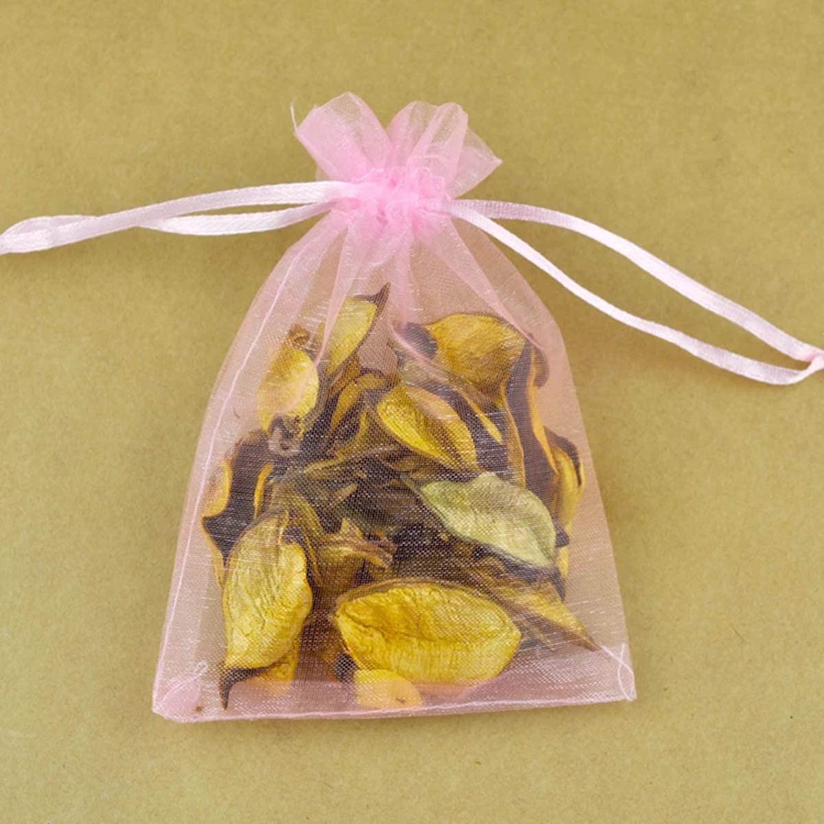 50-Pack 5x7 Inch Pink Organza Drawstring Gift Bags with Ribbon Tie - Sheer Mesh Fabric Jewelry, Candy, Soap Bags - Perfect for Baby Showers, Weddings, Christmas, Birthdays & Party Favors - Elegant Decorative Sachets for Gifts & Special Occasions
