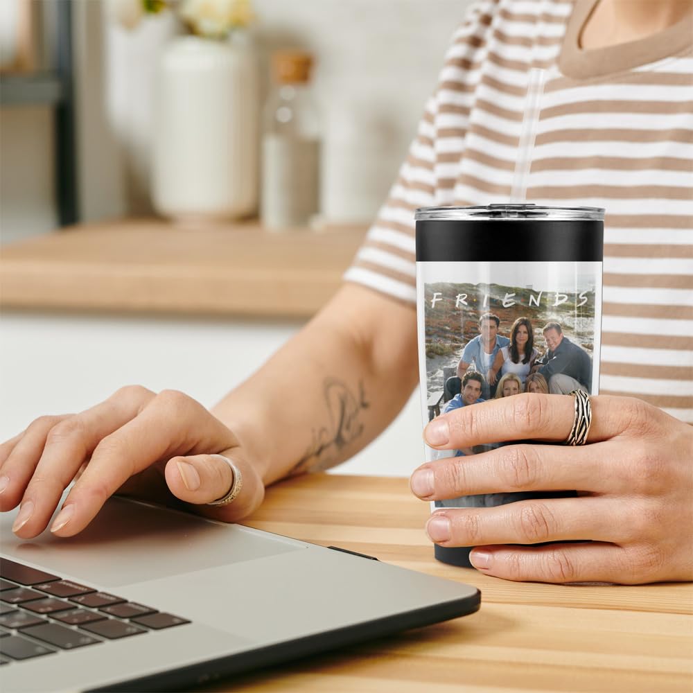 LOGOVISION Friends Life's A Beach 20oz Stainless Steel Tumbler - Vacuum Insulated Double Wall Travel Mug with Straw & Leakproof Flip Lid | Keeps Drinks Hot/Cold for Hours | Perfect for Iced Coffee, Tea, Water & Hot Beverages | Great for Office, Gym, Travel & Outdoor Activities