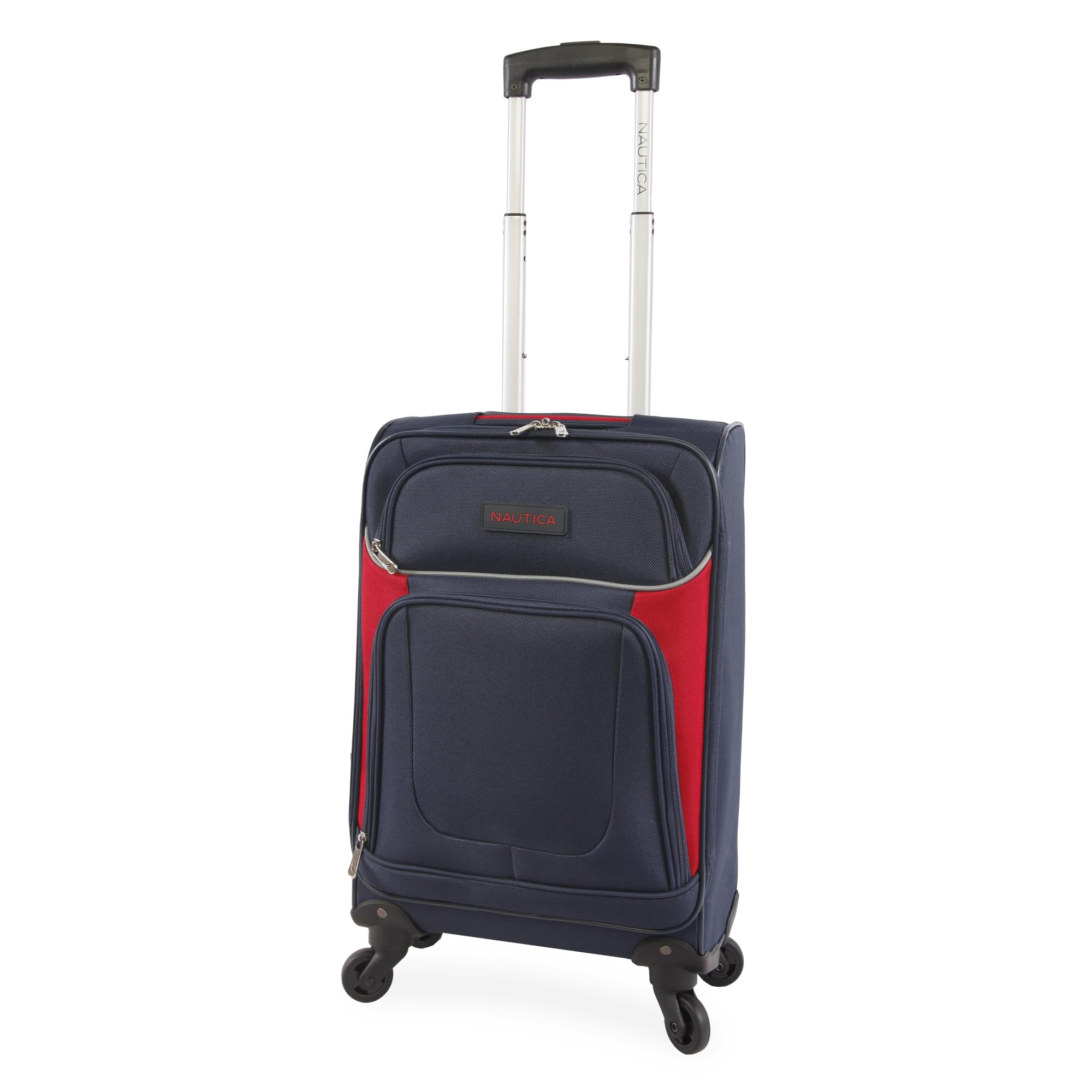 NAUTICA Oceanview 5-Piece Softside Luggage Set in Navy & Red - Lightweight Spinner Suitcase for Travel, Vacation & Business Trips
