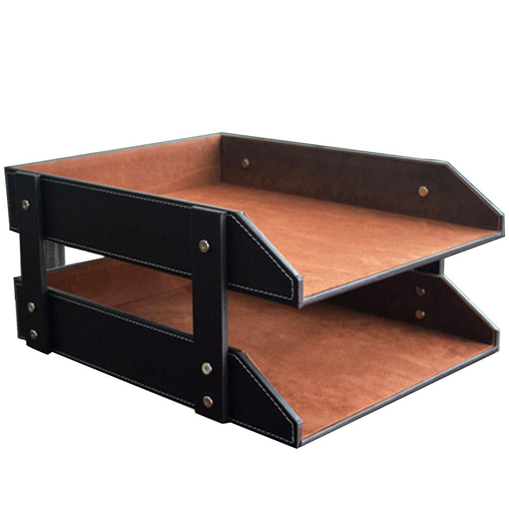 YCYG 2-Slot File Rack Desktop Organizer - Black/Brown Office Tray for Binders, Papers & Documents | Perfect for Home, Office, School & Store Organization | Space-Saving Desk Accessory for Workstations, Study Areas & Retail Counters
