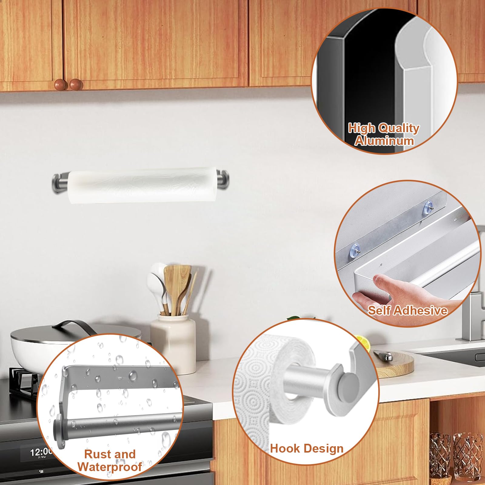 Under Cabinet Paper Towel Holder - Wall Mount Kitchen & Bathroom Towel Roll Dispenser with Self-Adhesive or Screw Mounting - Perfect for Compact Spaces, RVs, and Small Kitchens