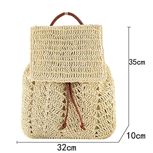 ZLM BAG US Handwoven Straw Backpack for Women - Bohemian Beach Bag with Drawstring Closure, Lightweight Casual Daypack for Travel, Picnic, and Summer Outings