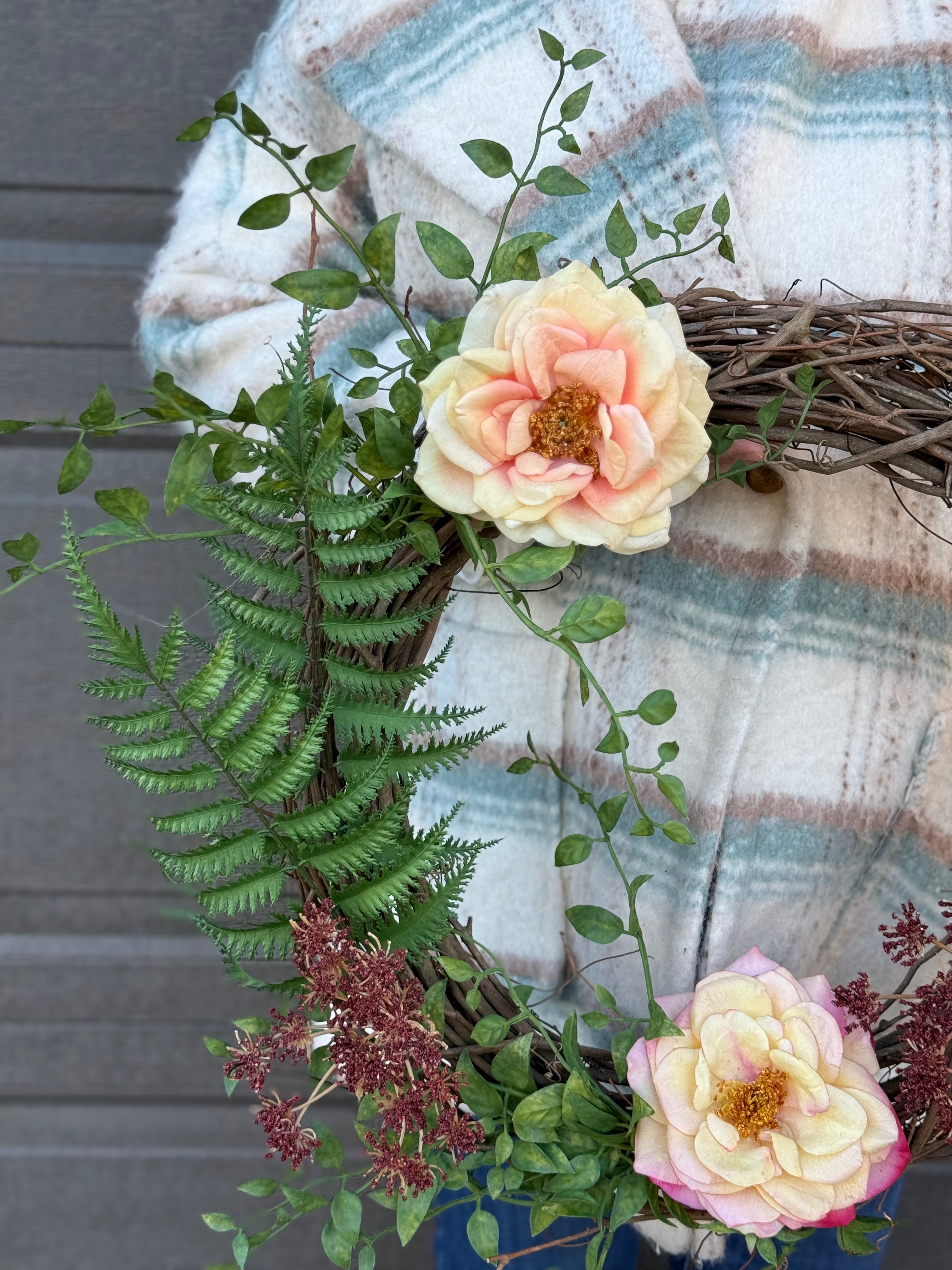 English Garden Wreath - Elegant Floral Door Decor for Spring & Summer | Perfect for Home, Wedding, and Party Decorations