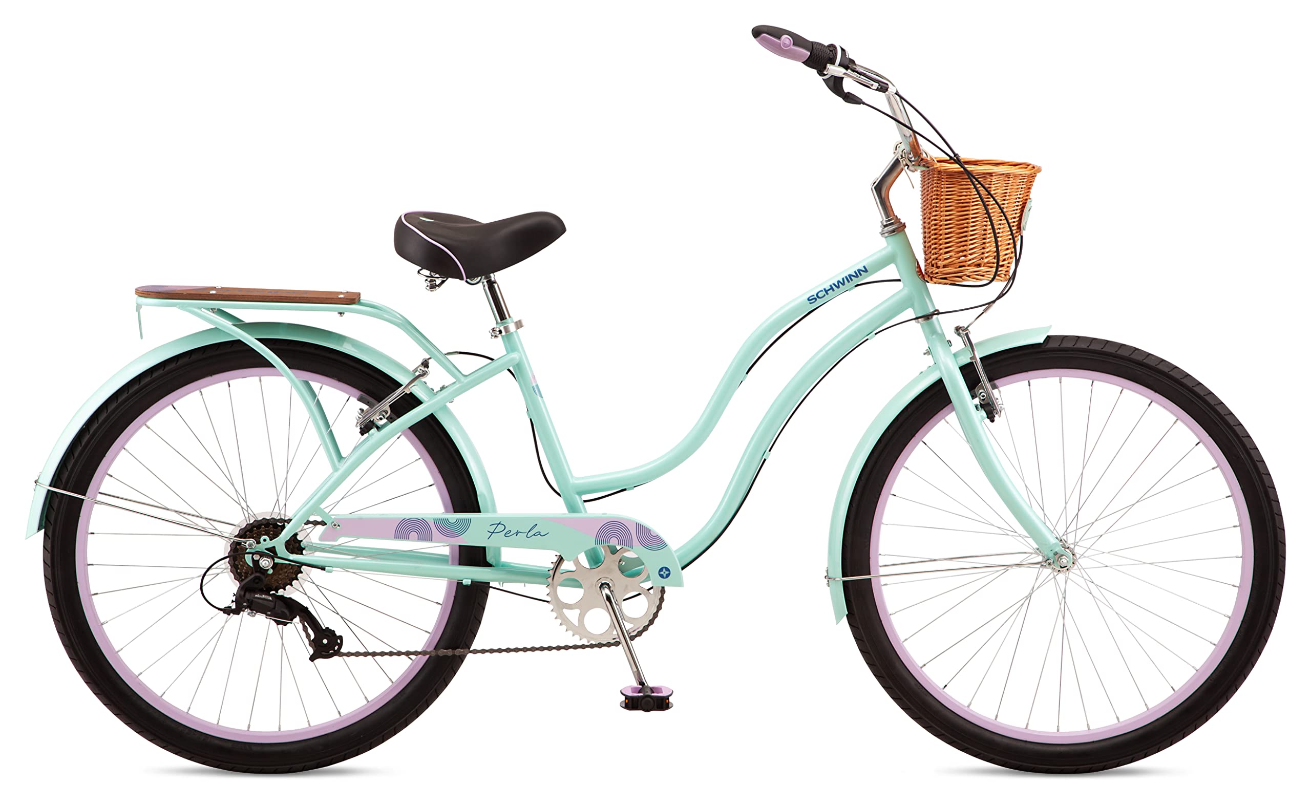 Schwinn Perla 26 Inch 7-Speed Cruiser Bike for Women & Men - Comfortable Quilted Seat, Linear Pull Brakes, Upright Riding Position - Perfect for Beach Rides, City Commuting & Leisure Cycling