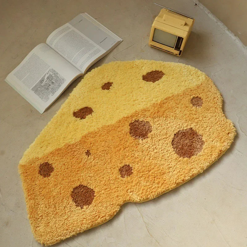 Non-Slip Cheesy Slice Tufted Floor Mat - Soft & Durable Kitchen Rug for Home Decor, Perfect for Living Room, Bedroom, or Entryway