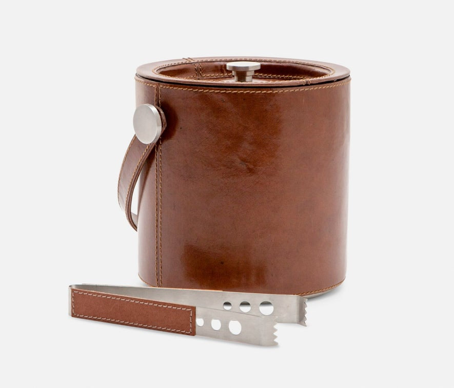 Premium Bristol Tobacco Leather Ice Bucket - Vintage Style Metal Wine Chiller for Parties, Weddings & Home Bar Decor