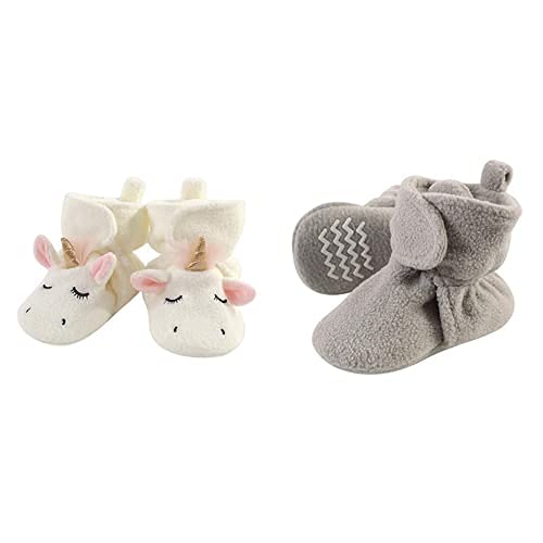Hudson Baby Fleece Booties 2-Pack - Unicorn Gray 12-18M for Winter Comfort