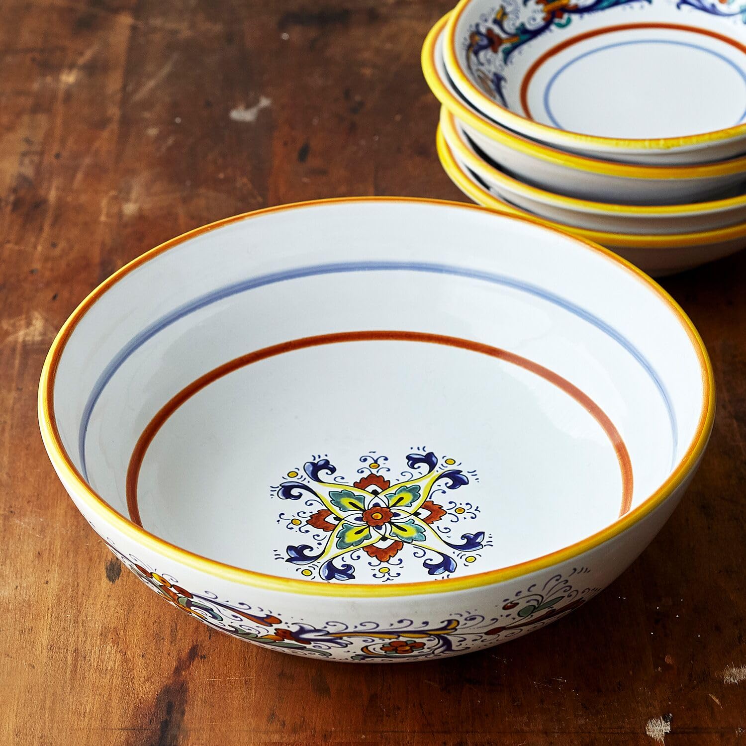 Sur La Table Nova Deruta Pasta Serving Bowl - 12-Inch White Ceramic Italian Dinnerware for Spaghetti, Salad & Entertaining