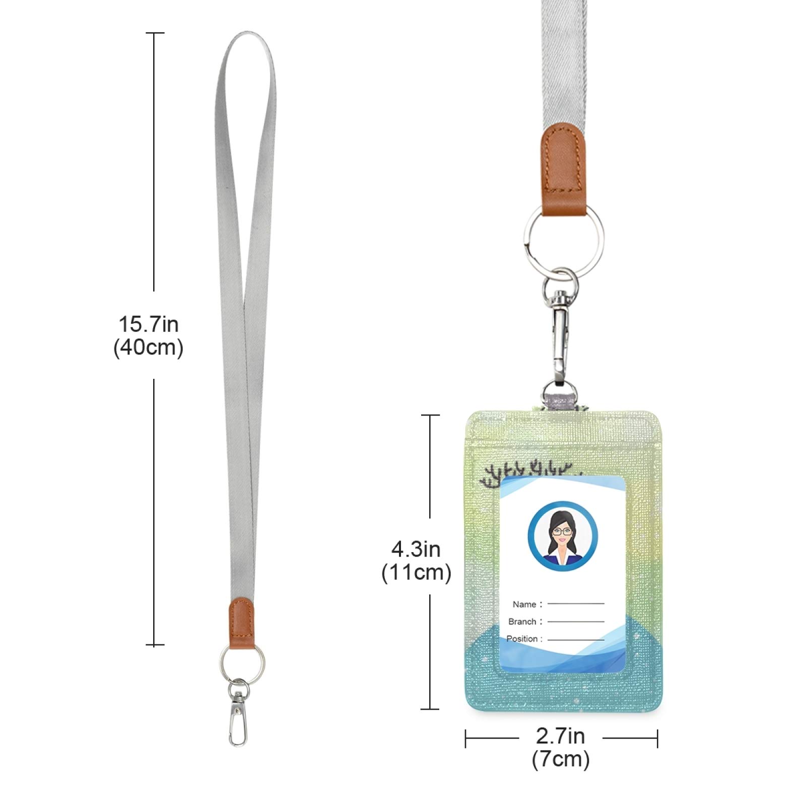 Deer ID Badge Holder with Lanyard - Vertical Leather Name Tag for Office & School Staff