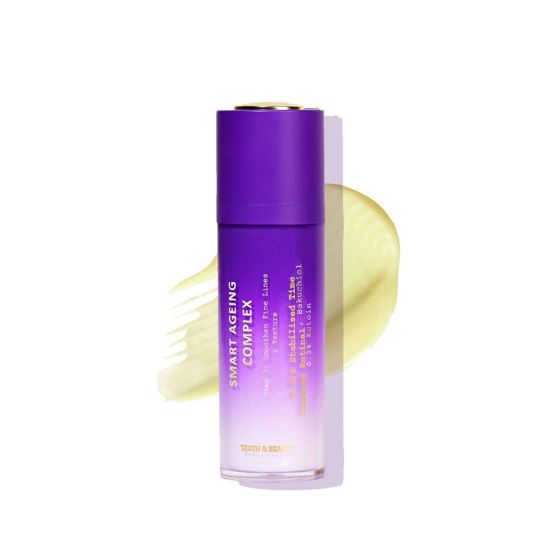 TRUTH & BEAUTY Anti-Aging Face Serum with Retinol, Bakuchiol & Ginseng Extract - Reduces Fine Lines & Wrinkles, Deep Hydration - 30ml for All Skin Types - Perfect for Nighttime Skincare Routine & Daily Anti-Wrinkle Treatment