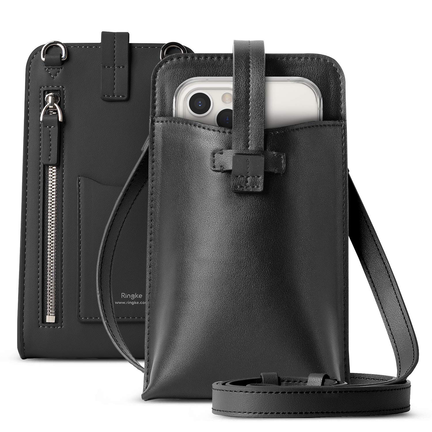 Ringke Mini Crossbody Bag - PU Leather Phone Purse with Adjustable Strap, Card Holder & Removable Zipper for iPhone/Samsung | Perfect for Travel, Shopping & Daily Essentials