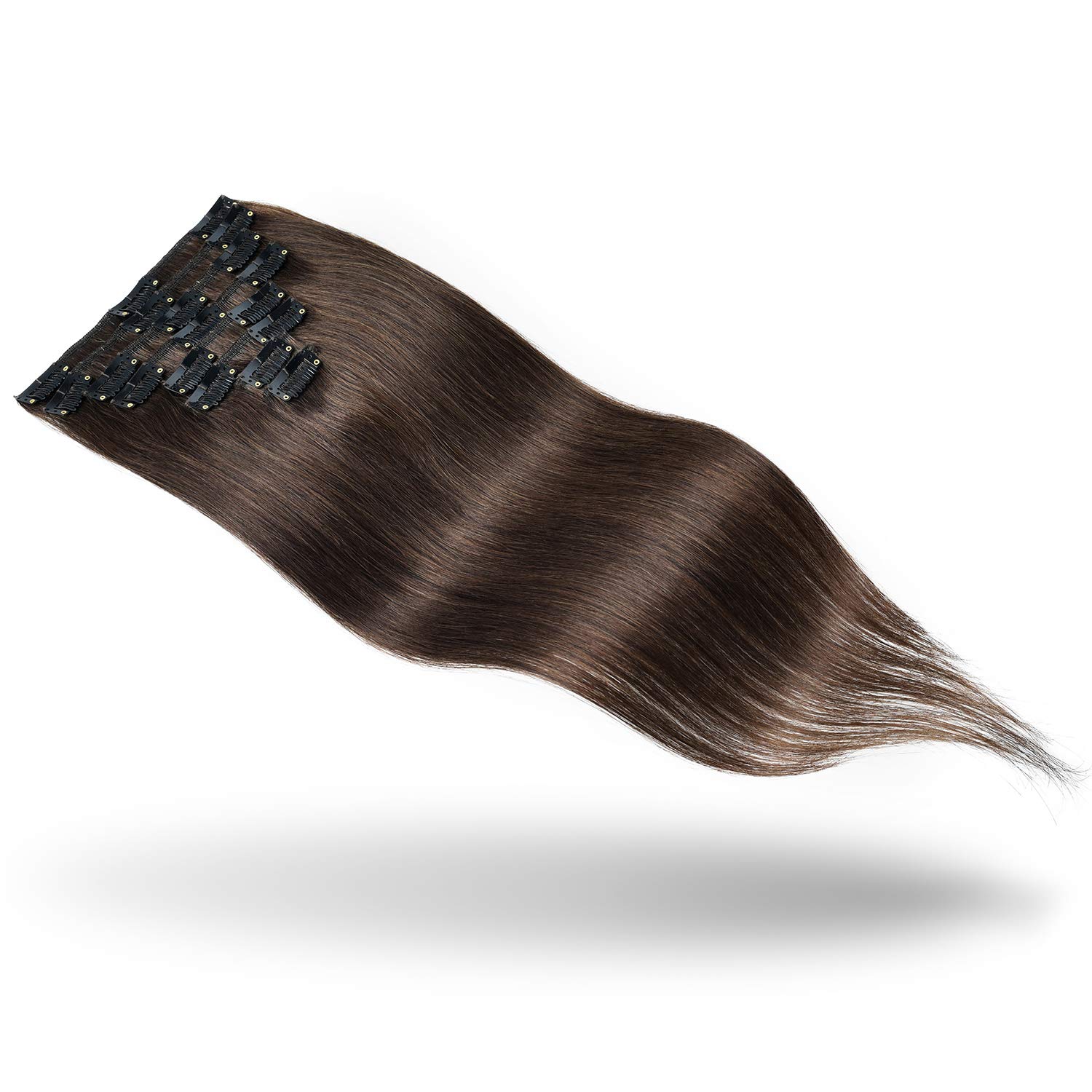 Rose Bud Clip-in Hair Extensions 8Pcs - 100% Remy Human Hair with 18 Clips (14 Inch, Medium Brown, 65g/Set) for Volume & Length - Perfect for Parties, Weddings & Daily Styling
