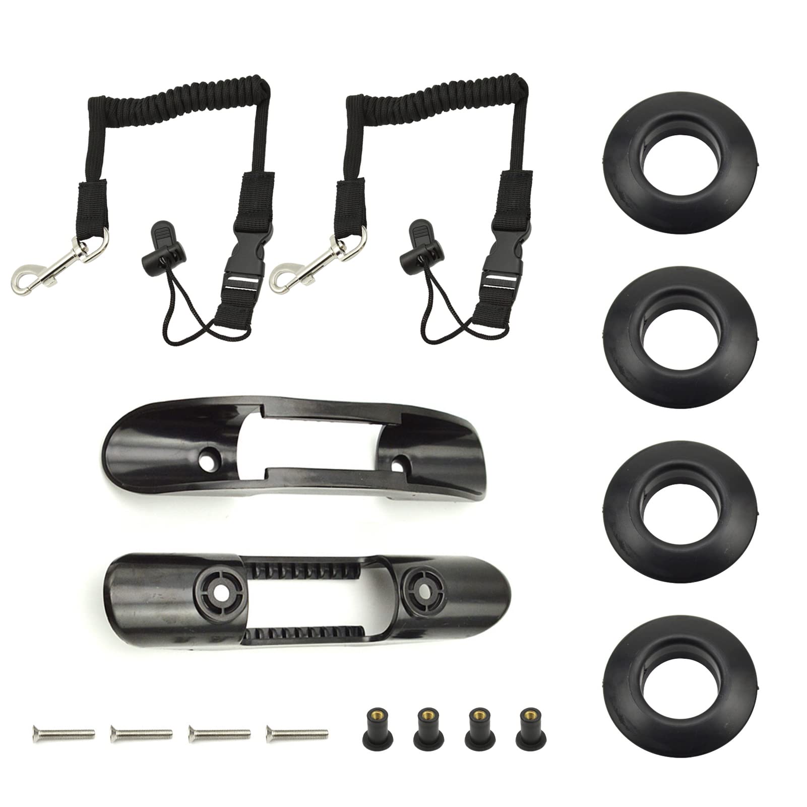 4 Pack Adjustable Kayak Paddle Holder Clips with Safety Leashes & Drip Rings - Universal Kayak Accessories for Secure Paddle Storage & Water Protection - Perfect for Fishing, Touring & Recreational Kayaking