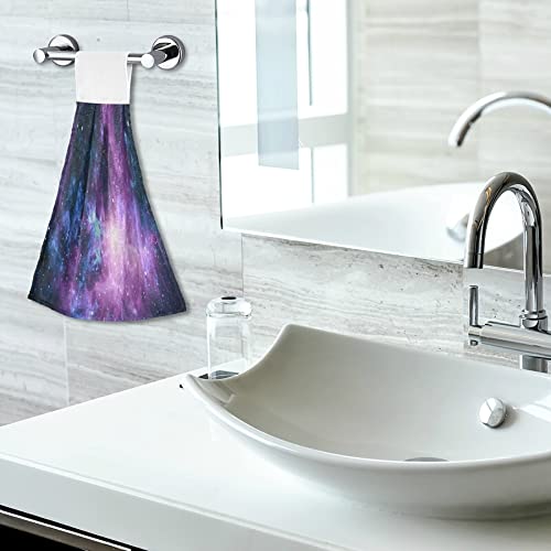 Purple Galaxy Space Kitchen Oven Towels - 2 Pack Super Absorbent Hanging Hand Towels with Loops | Dishcloth & Tea Towel for Cooking, Baking, Bar & Bathroom Use