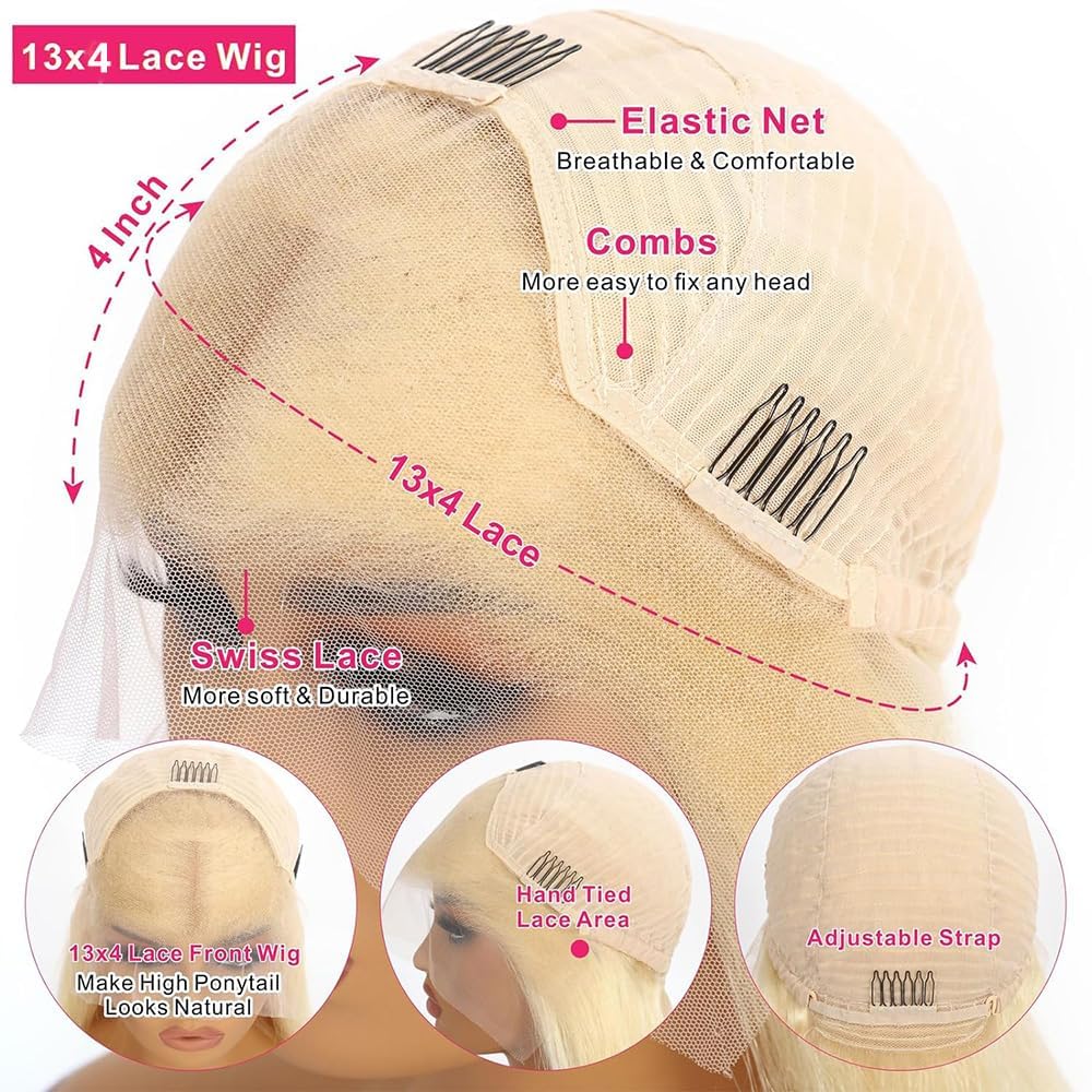 613 Blonde Bob Wig Human Hair 13x4 HD Lace Front Wig 200% Density - Pre Plucked with Baby Hair, Glueless Short Straight Bob Wigs for Women (12 Inch) - Perfect for Cosplay, Daily Wear & Special Occasions