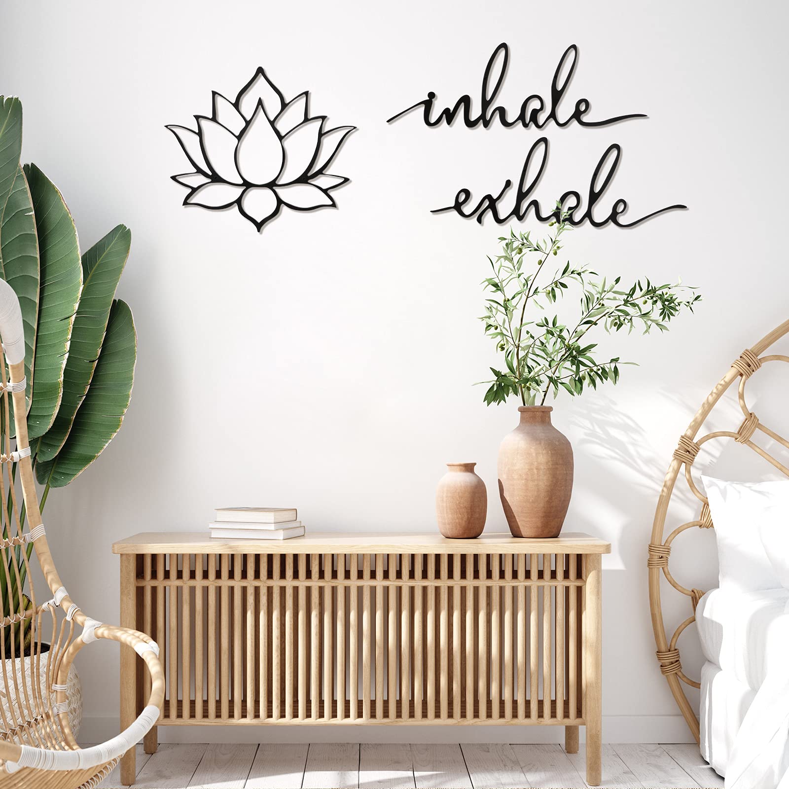 Inhale Exhale Wall Art - Yoga & Meditation Decor with Lotus Flower Design - Black Metal Spiritual Sign for Home, Living Room, Bedroom - Perfect for Yoga Studios, Meditation Spaces & Mindful Home Decor
