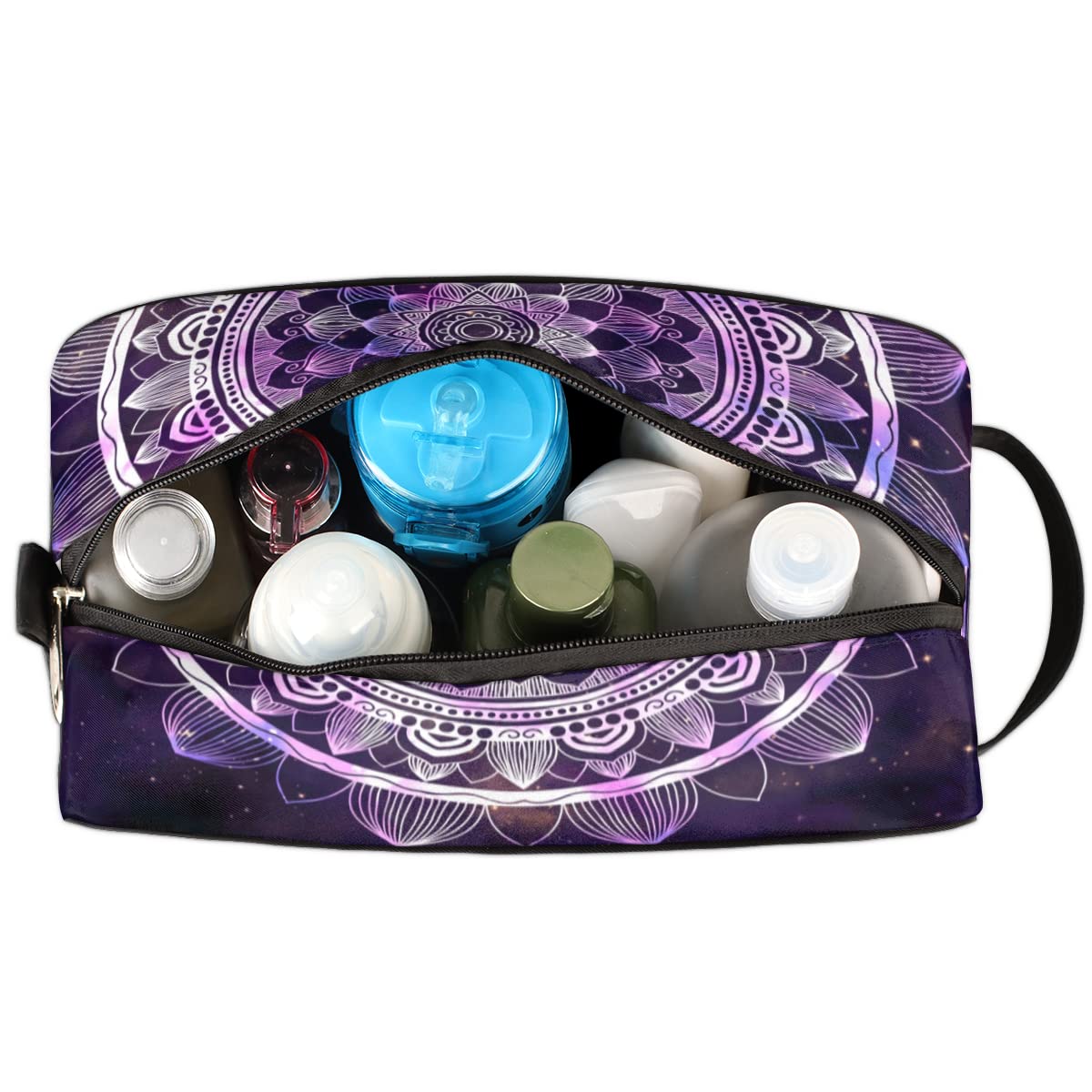 Boho Purple Mandala Travel Toiletry Bag - Large Waterproof Cosmetic Organizer for Women | Portable Makeup & Wash Bag with Ethnic Floral Design | Perfect for Vacations, Gym, Camping & Daily Use