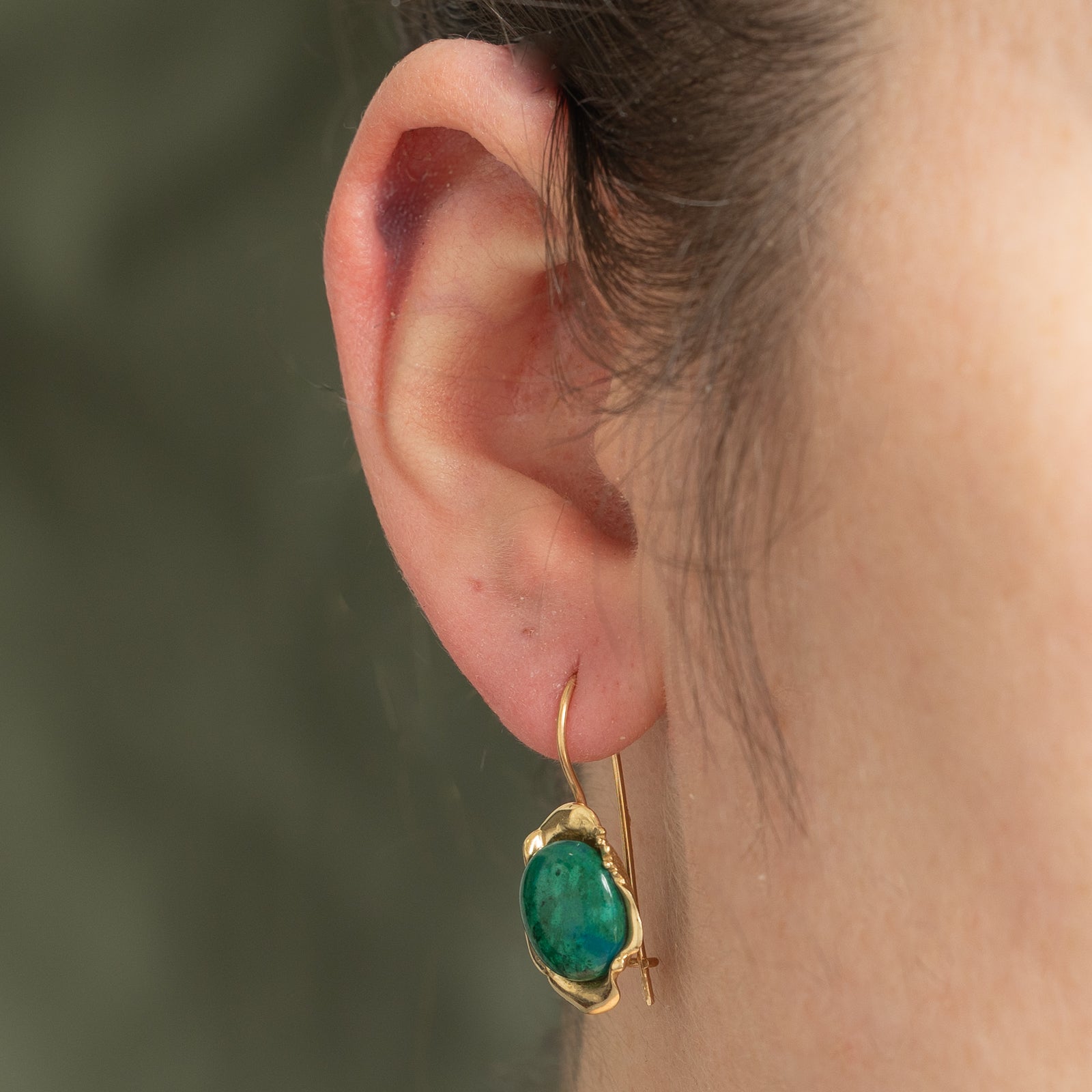 14K Gold Chrysocolla Drop Earrings - 5.00 Carat Total Weight | Elegant Dangle Earrings for Women, Perfect for Weddings, Parties & Special Occasions
