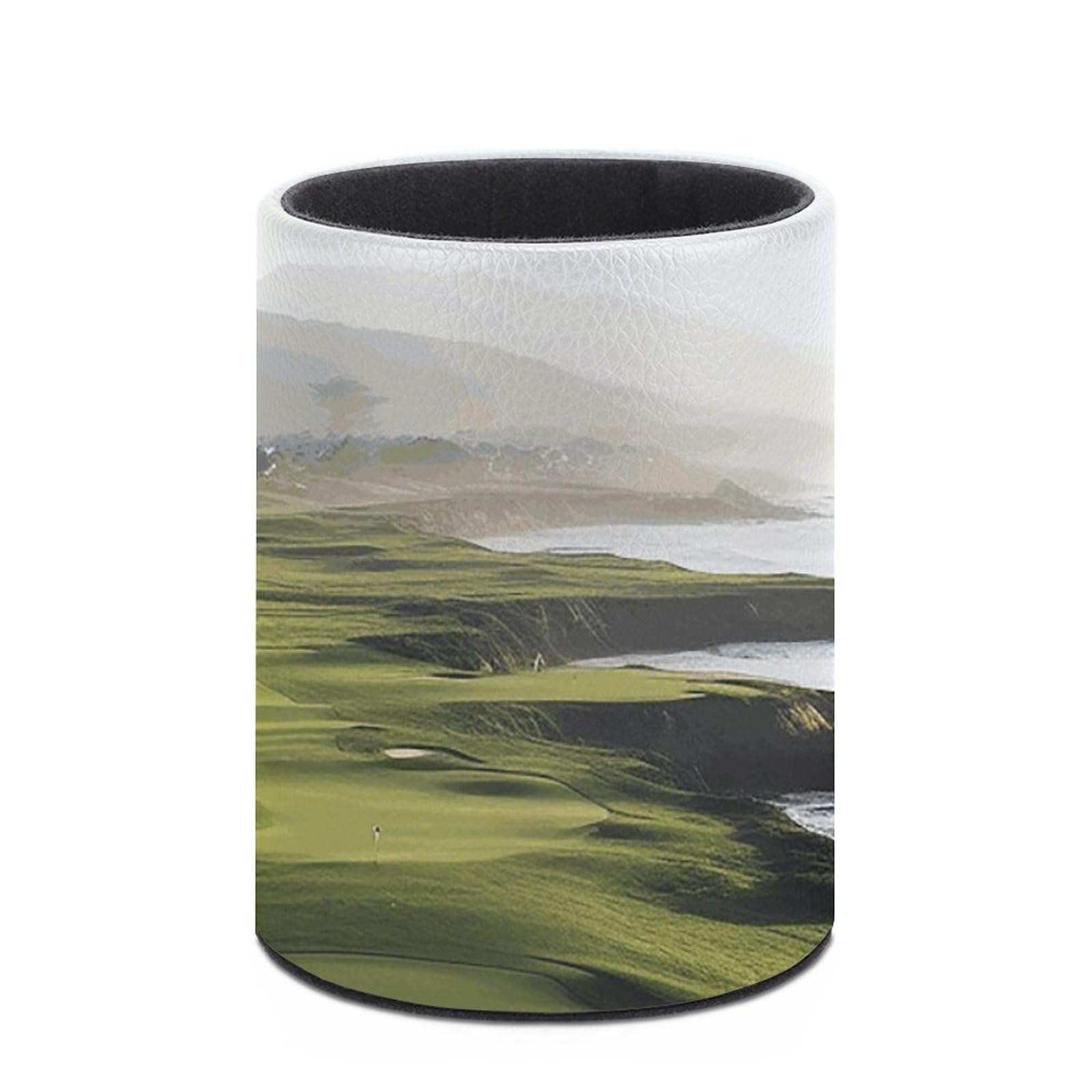 Acrylic Pen Holder with Seaside Golf Course Print - Round Office Desk Organizer for Pens & Pencils | Perfect for Home, Office, and Golf Lover's Workspace