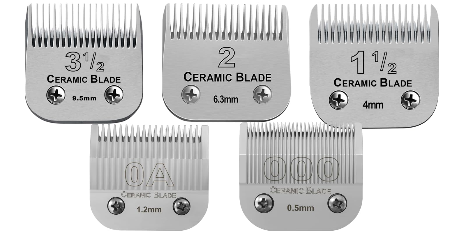 5-Pack Professional Ceramic Replacement Blades for Oster Classic 76, Power Pro, Power-Teq & Star-Teq Clippers - Also Fits Ainds Clippers (0.5-9.5mm) - Detachable Hair Cutting Blades for Barbers & Pet Grooming