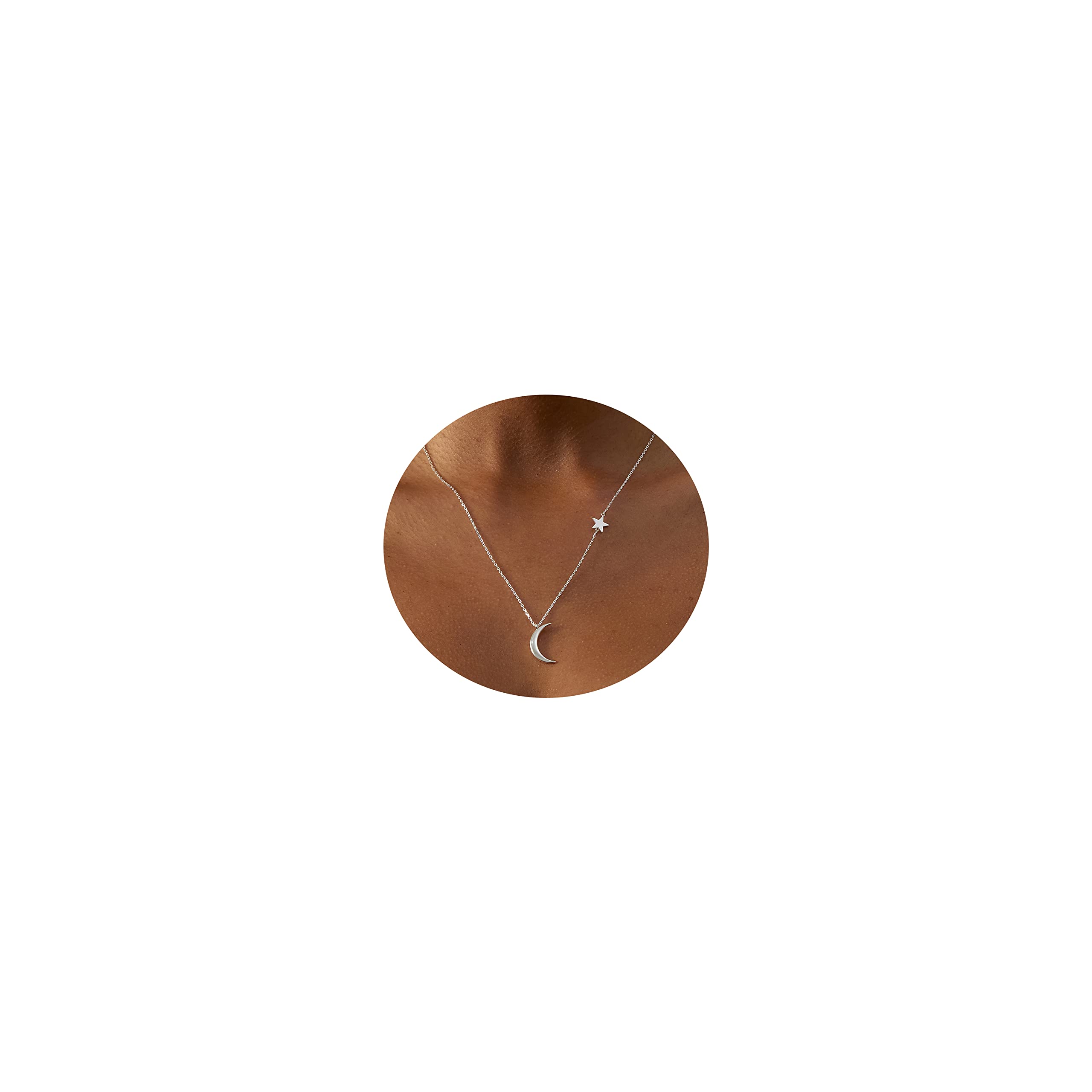 Tasiso 14K Gold Moon and Star Pendant Necklace for Women - Dainty Crescent Moon & Tiny Star Charm Minimalist Jewelry - Perfect for Everyday Wear, Date Nights & Gift Giving