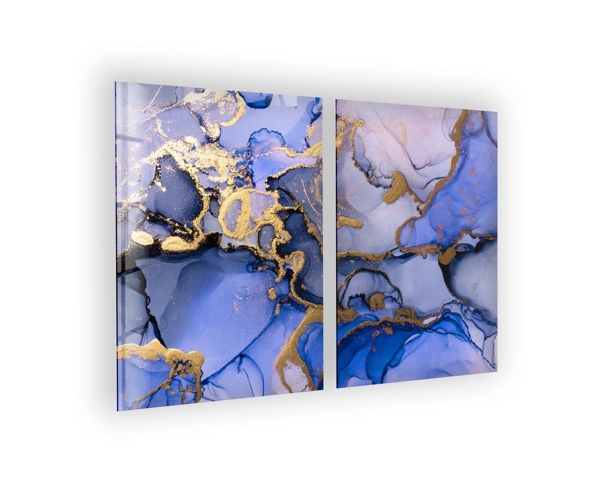 Blue & Gold Abstract Glass Wall Art - Modern Handmade Decor for Living Room, Bedroom & Office - Unique Home & Interior Design Gift Idea