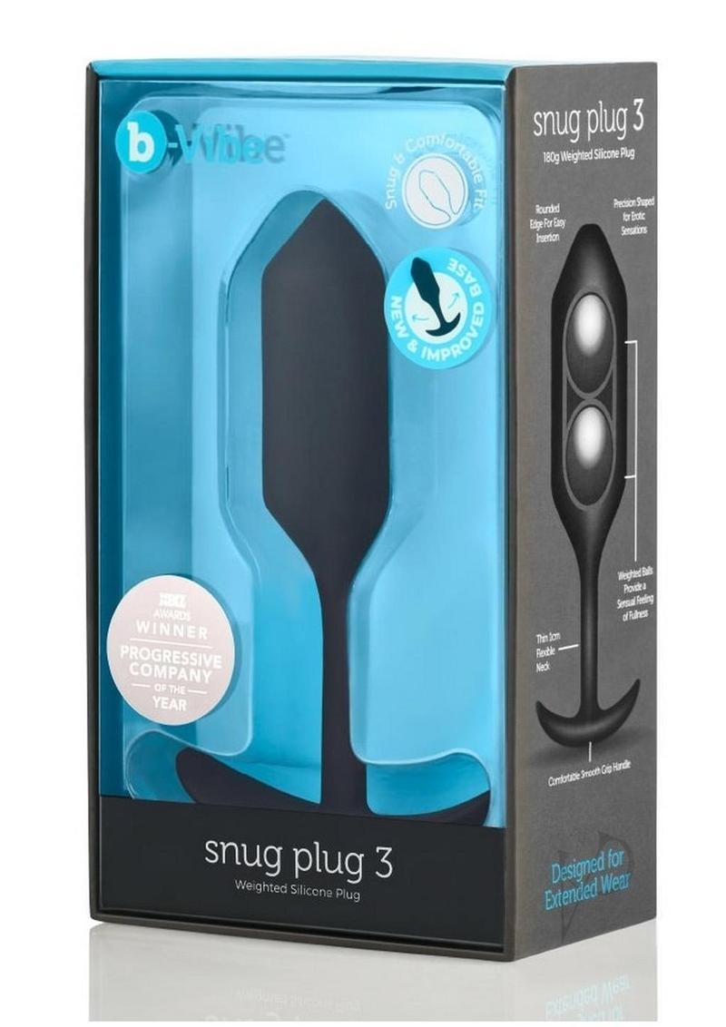 B Vibe Snug Plug 3 - Weighted Silicone Anal Plug for Men & Women - Black - Perfect for Beginners, Couples Play & Solo Pleasure