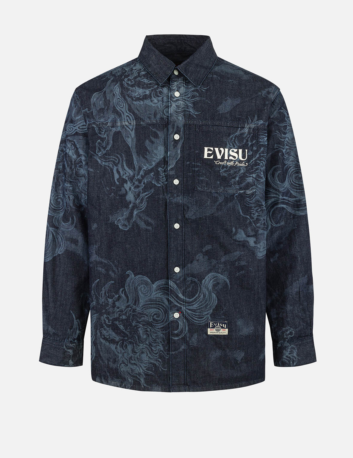 Premium Hakutaku Laser Printed Relax Fit Denim Shirt for Men - Comfortable Casual Wear for Everyday Outings & Weekend Adventures
