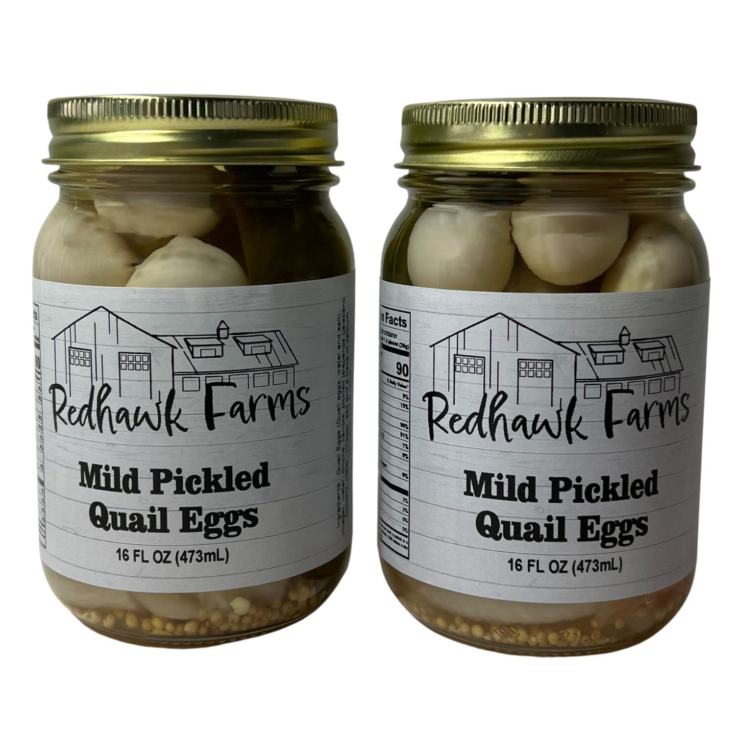 Redhawk Farms Mild Pickled Quail Eggs - Hard Boiled & Pickled in Vinegar Brine - Gourmet Snack, Salad Topper & Charcuterie Board Garnish - USA Made (16 oz, 2-Pack) - Perfect for Parties, Picnics & Healthy Snacking